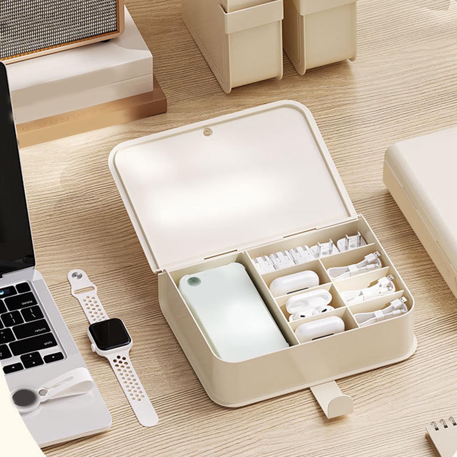 Desktop Organizer Box Data Cable Storage Case Plastic Book Design Home Decoration for Line Earbud Cream - Image 5