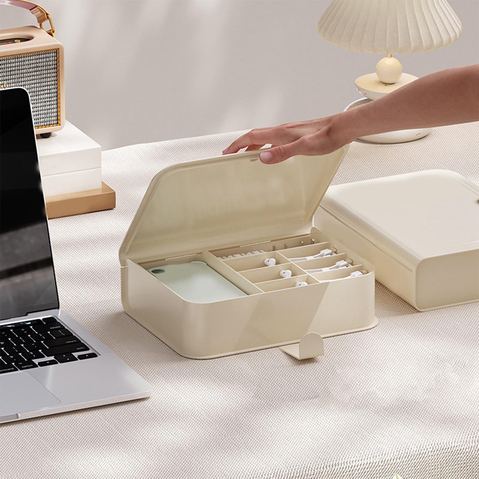 Desktop Organizer Box Data Cable Storage Case Plastic Book Design Home Decoration for Line Earbud Cream - Image 6