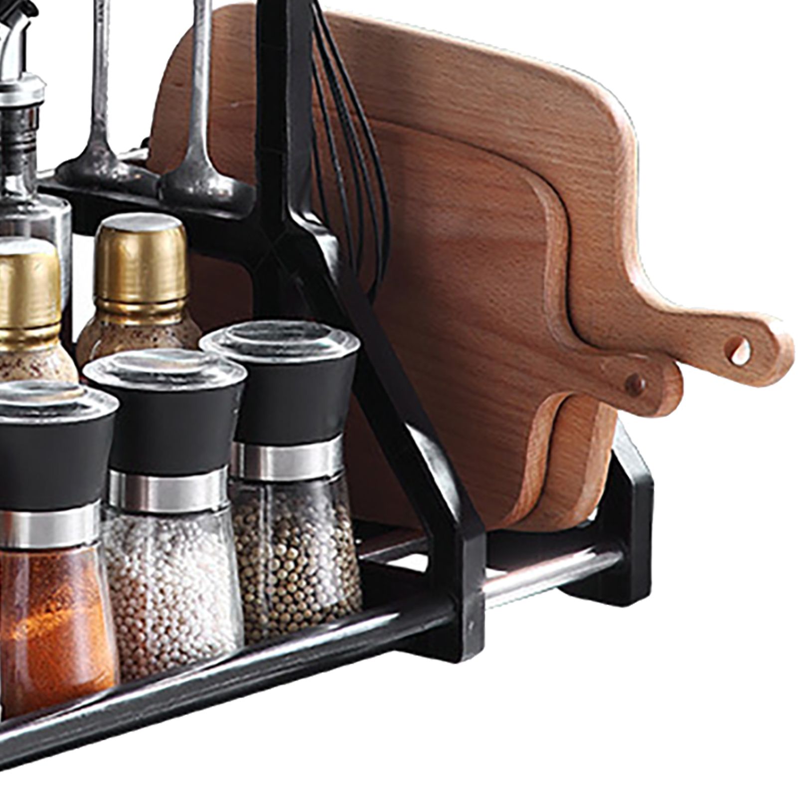 Kitchen Storage Rack Moveable Corner Shelf Spice Rack Double Layers Multifunctional Knife Stand Black - Image 7