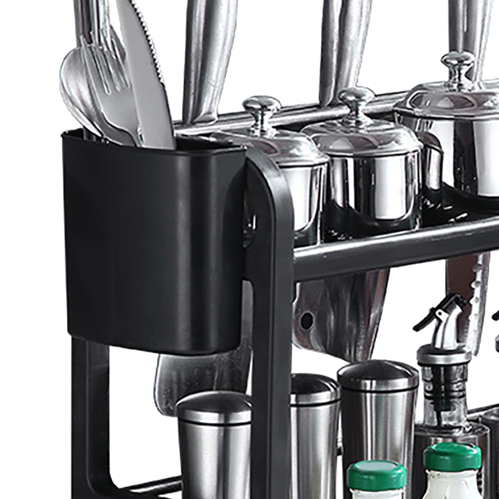 Kitchen Storage Rack Moveable Corner Shelf Spice Rack Double Layers Multifunctional Knife Stand Black - Image 8