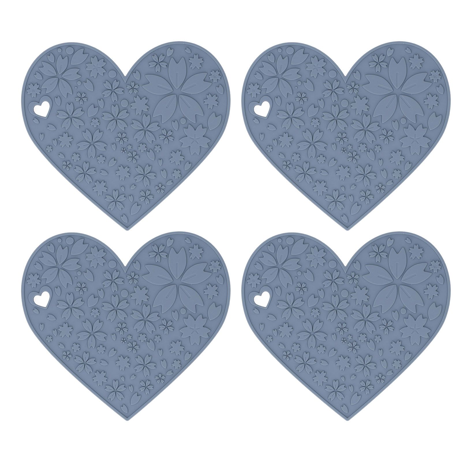 4PCS Silicone Placemats Heart Shaped Non Slip Waterproof Heat Resistant Washable Dinning Table Mat for Pet Feeding Kitchen Sink Grey - Image 1