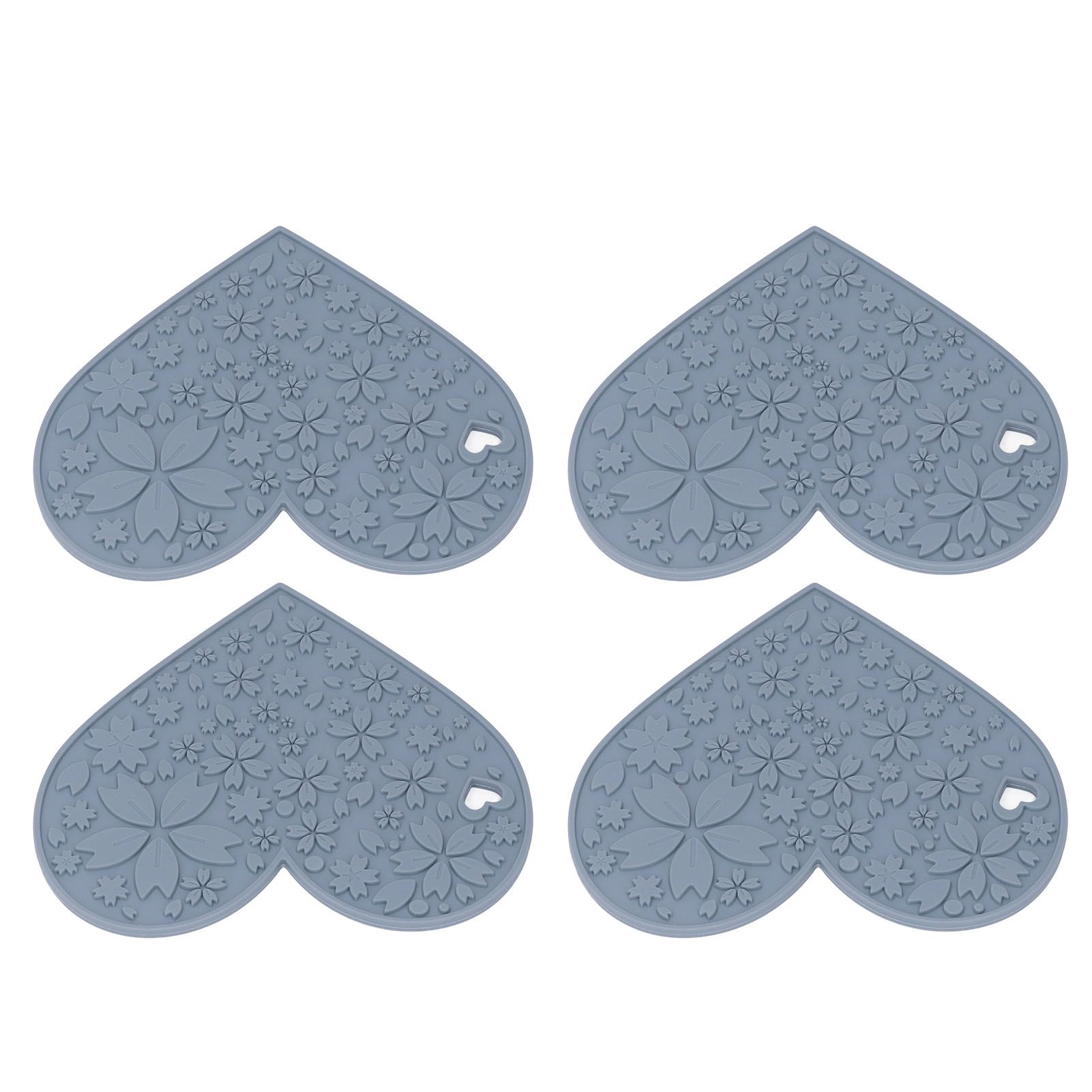 4PCS Silicone Placemats Heart Shaped Non Slip Waterproof Heat Resistant Washable Dinning Table Mat for Pet Feeding Kitchen Sink Grey - Image 2