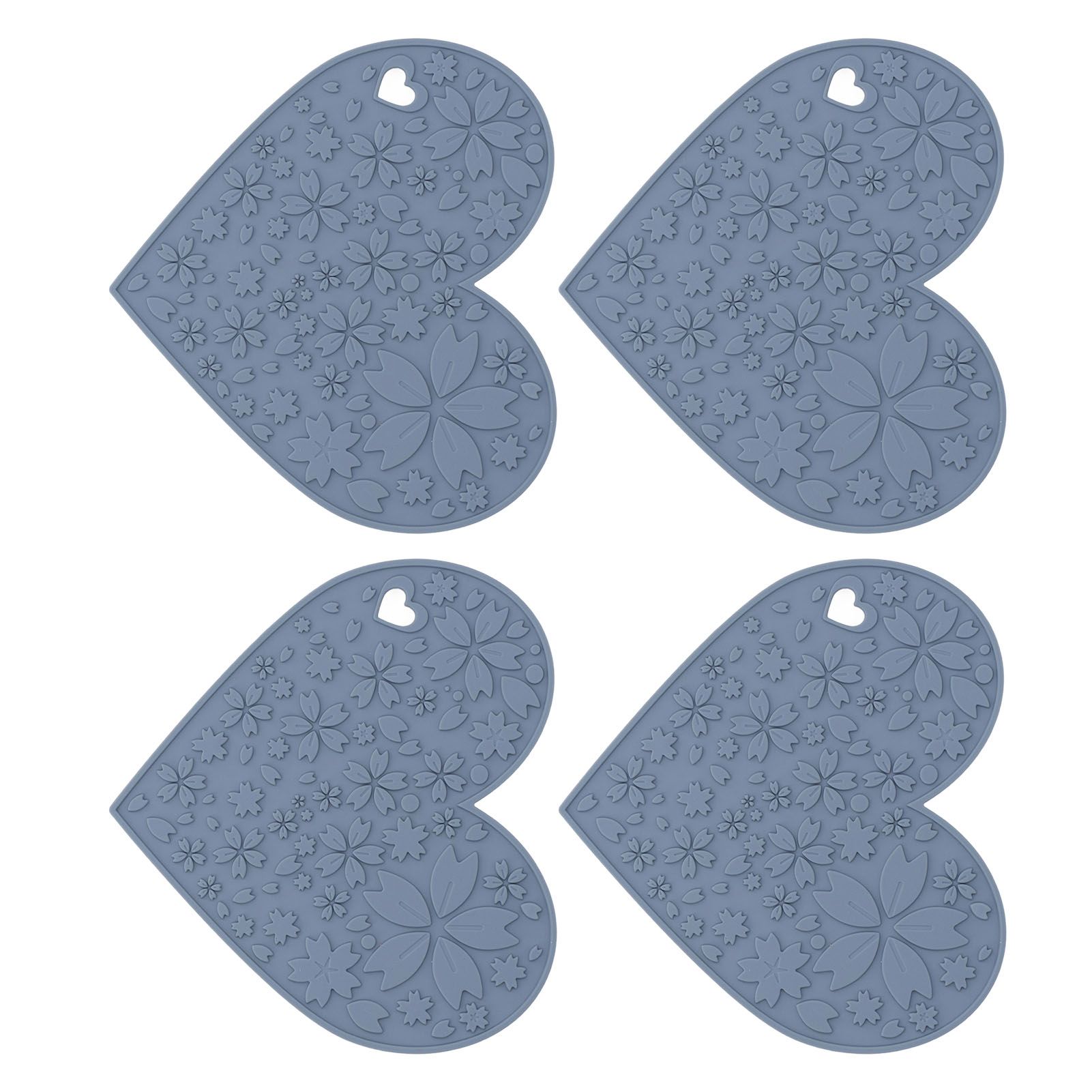4PCS Silicone Placemats Heart Shaped Non Slip Waterproof Heat Resistant Washable Dinning Table Mat for Pet Feeding Kitchen Sink Grey - Image 3