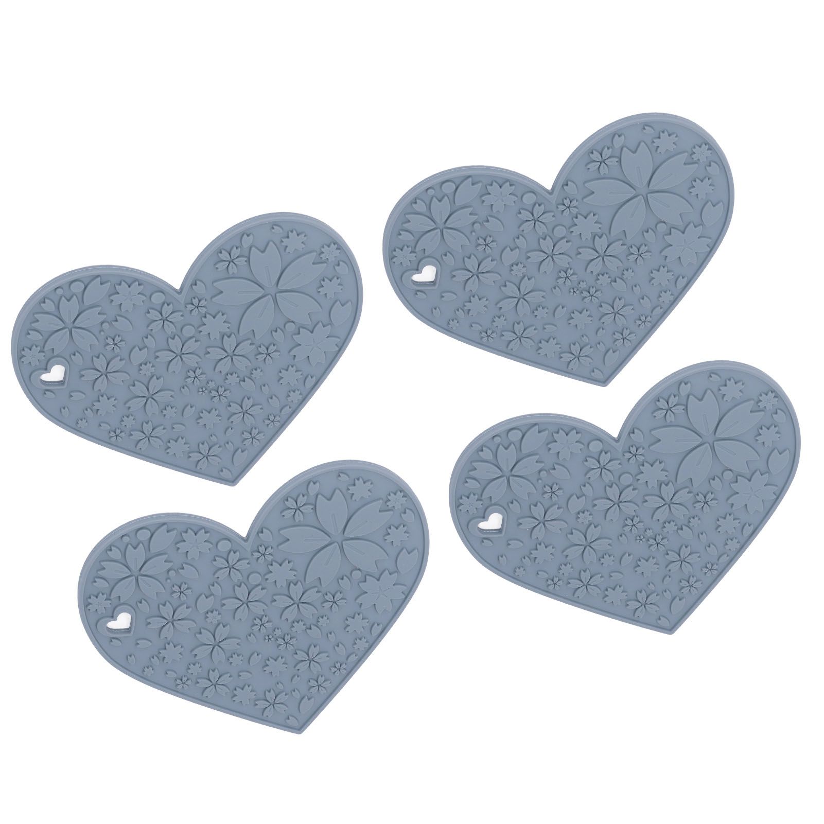 4PCS Silicone Placemats Heart Shaped Non Slip Waterproof Heat Resistant Washable Dinning Table Mat for Pet Feeding Kitchen Sink Grey - Image 4