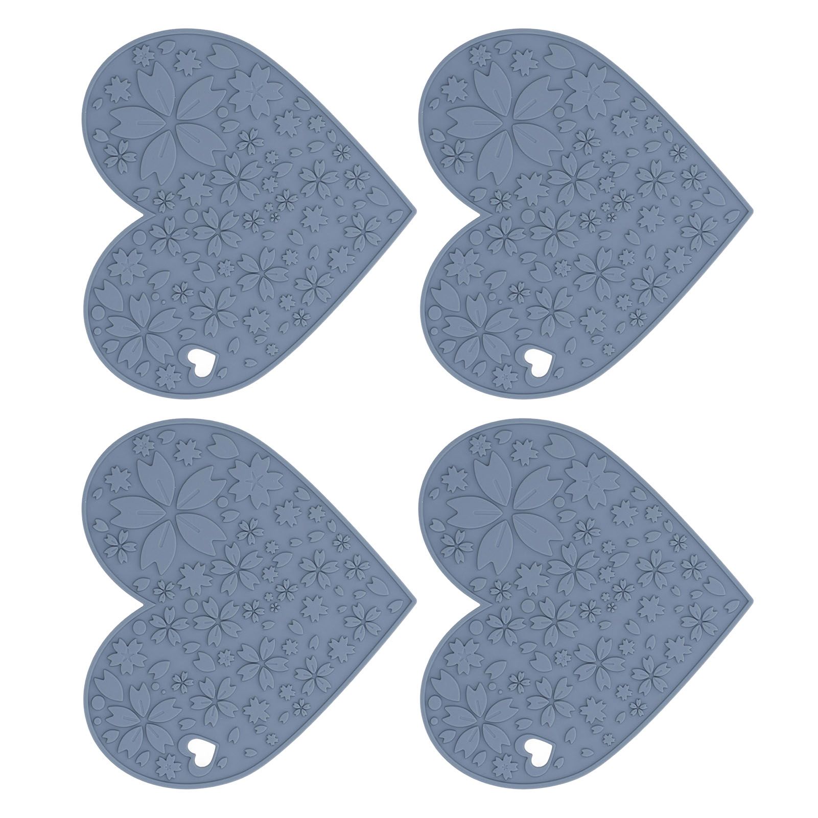 4PCS Silicone Placemats Heart Shaped Non Slip Waterproof Heat Resistant Washable Dinning Table Mat for Pet Feeding Kitchen Sink Grey - Image 5
