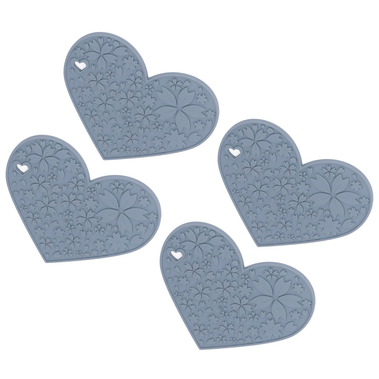 4PCS Silicone Placemats Heart Shaped Non Slip Waterproof Heat Resistant Washable Dinning Table Mat for Pet Feeding Kitchen Sink Grey - Image 6