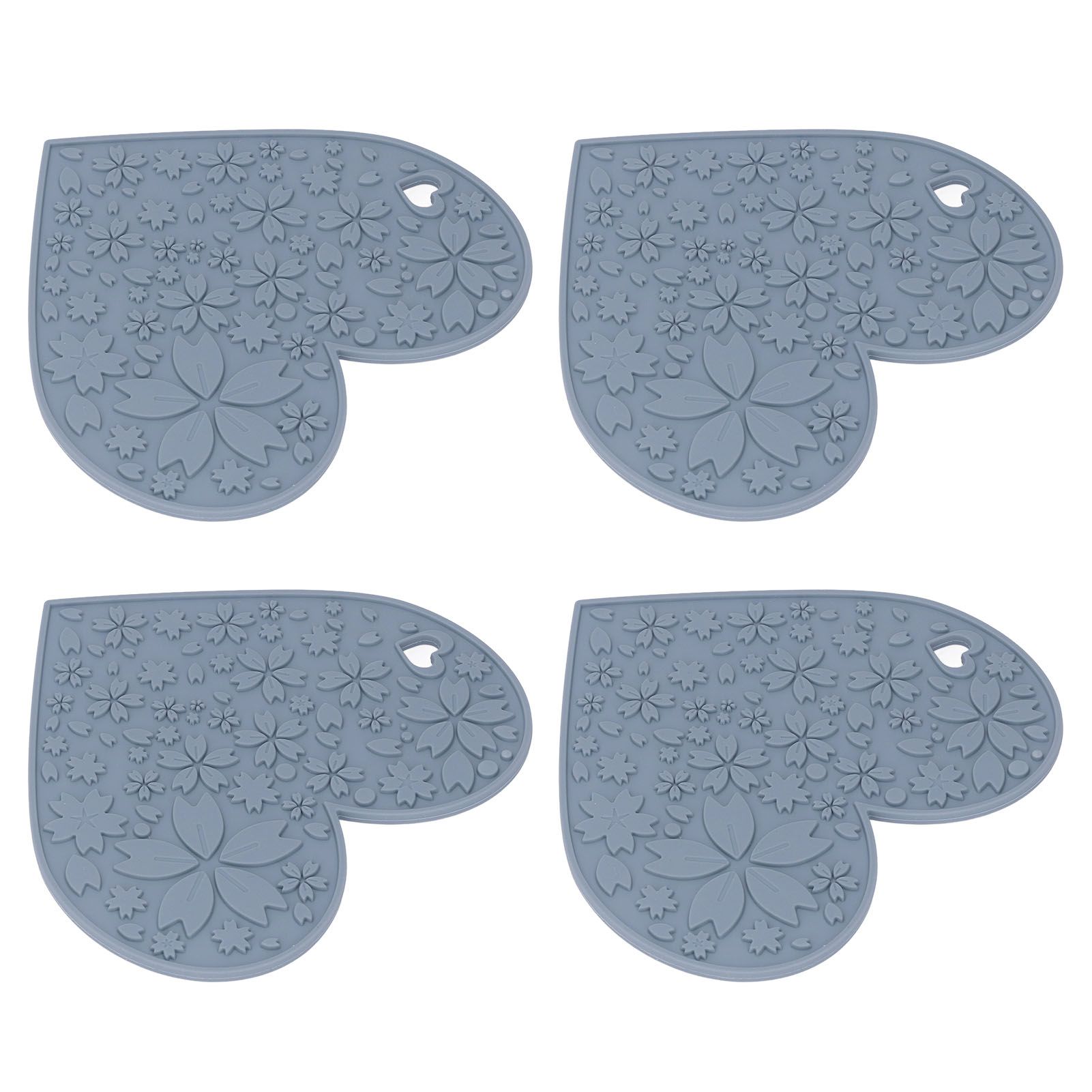 4PCS Silicone Placemats Heart Shaped Non Slip Waterproof Heat Resistant Washable Dinning Table Mat for Pet Feeding Kitchen Sink Grey - Image 7
