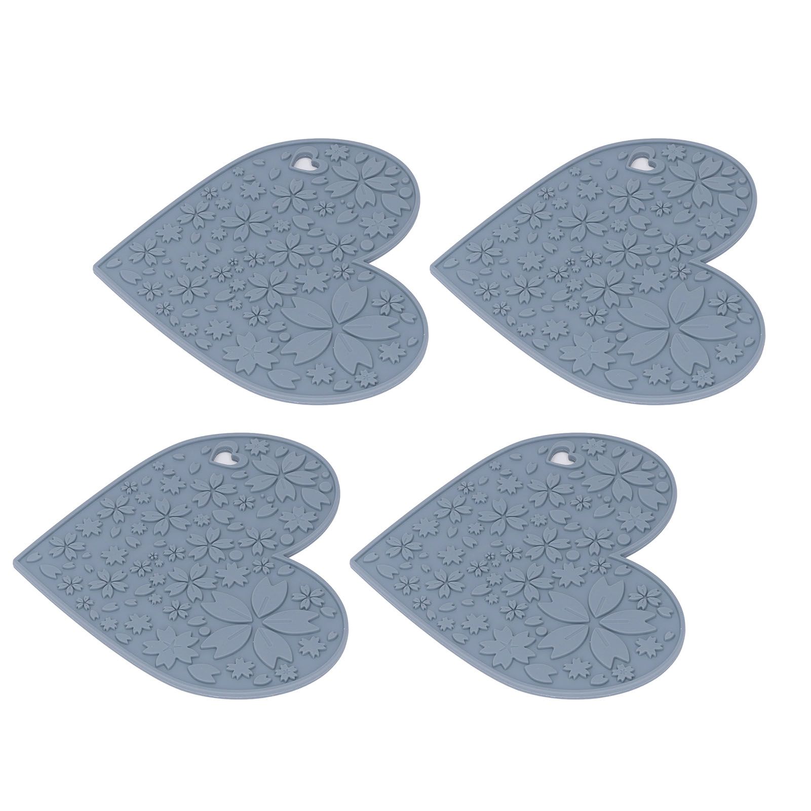 4PCS Silicone Placemats Heart Shaped Non Slip Waterproof Heat Resistant Washable Dinning Table Mat for Pet Feeding Kitchen Sink Grey - Image 8