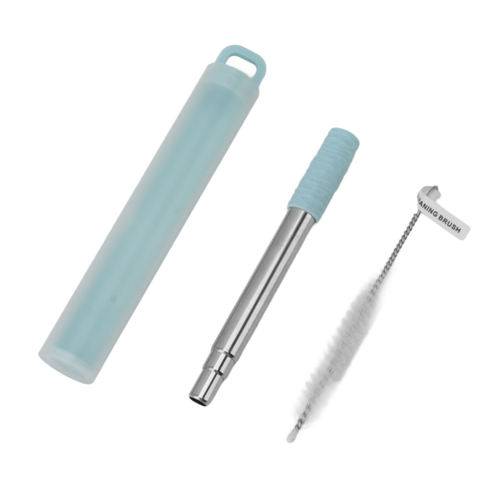 Collapsible Stainless Steel Drinking Straw Reusable Metal Straw with Cleaning Brush for Travel Work Blue - Image 1