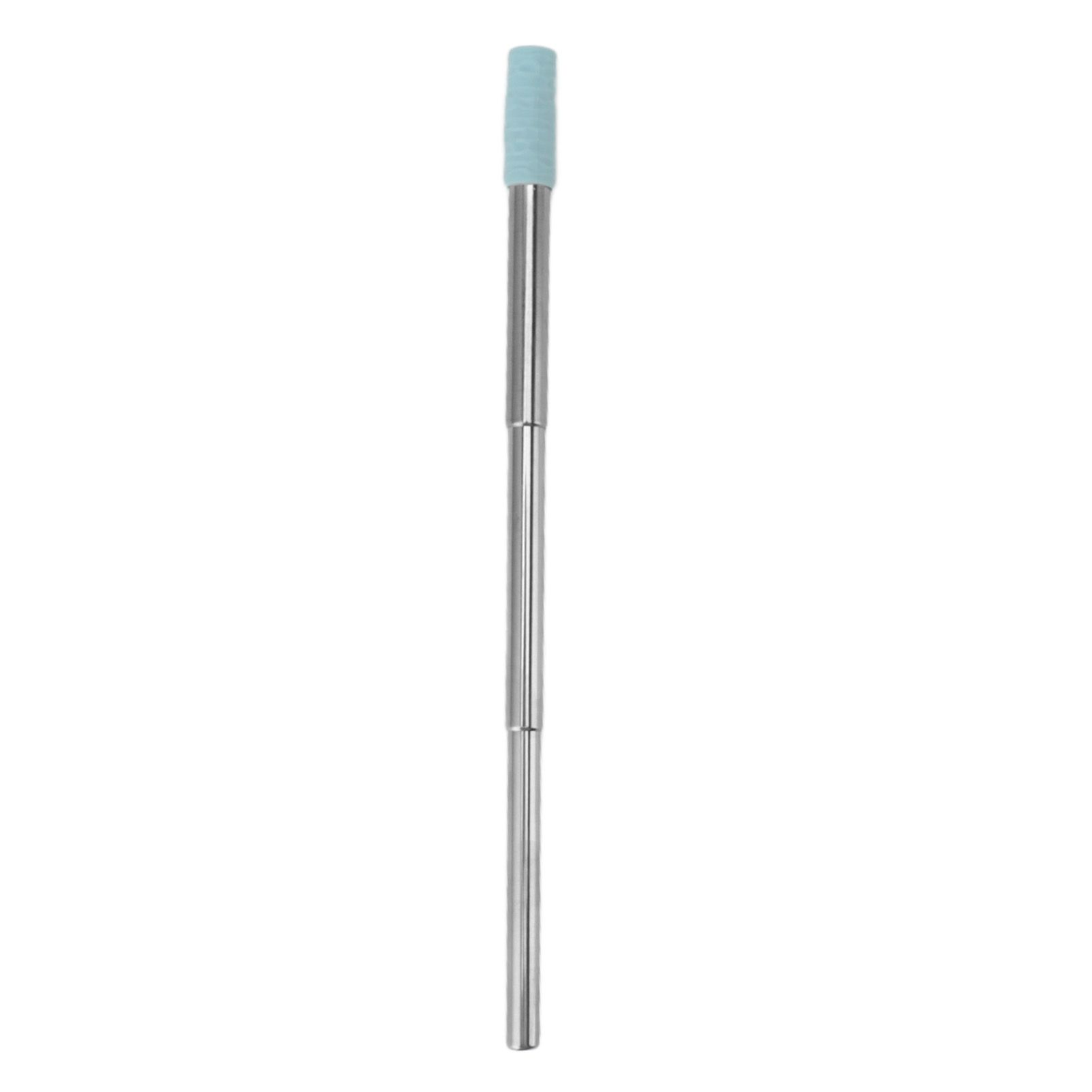Collapsible Stainless Steel Drinking Straw Reusable Metal Straw with Cleaning Brush for Travel Work Blue - Image 3