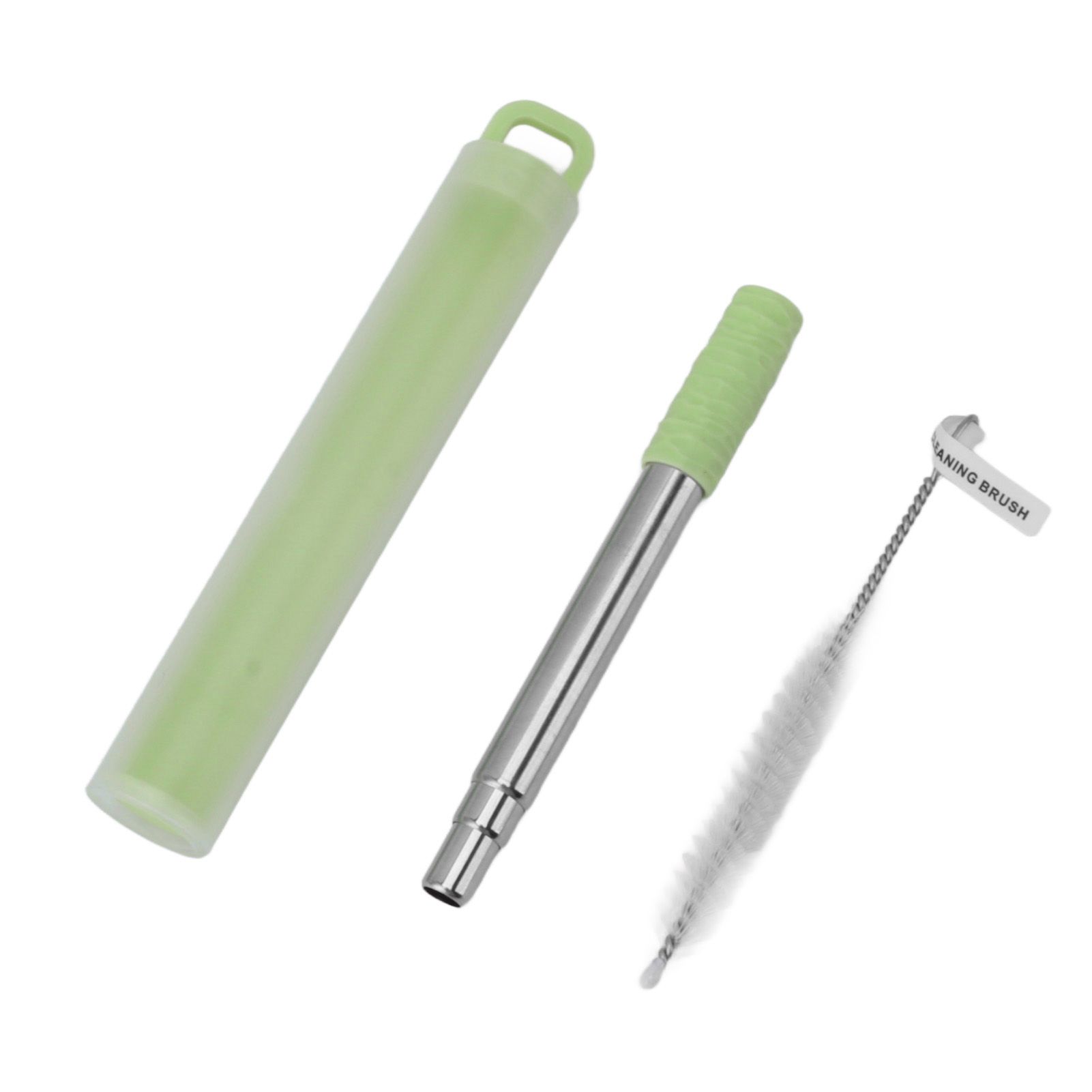 Collapsible Stainless Steel Drinking Straw Reusable Metal Straw with Cleaning Brush for Travel Work Green - Image 1