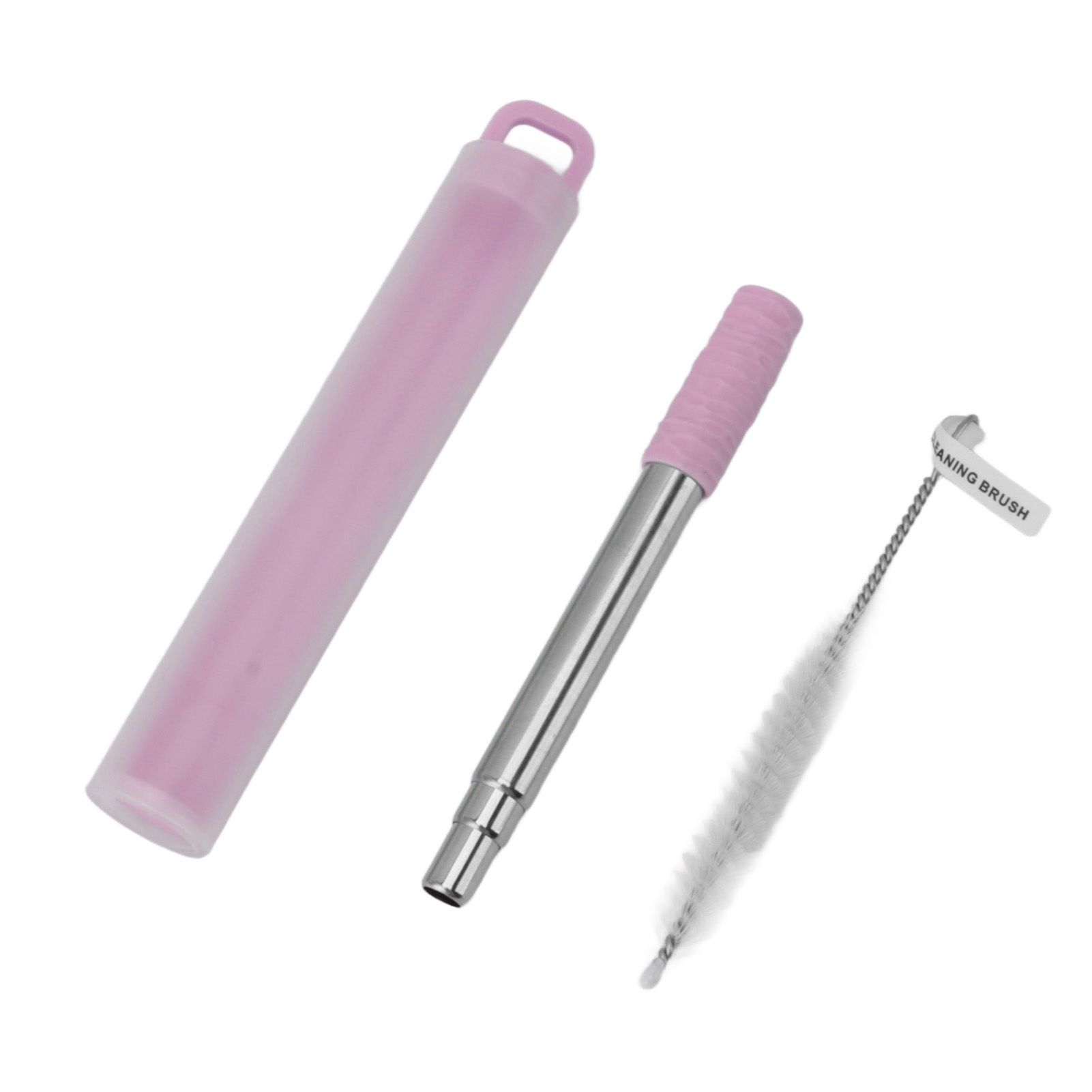 Collapsible Stainless Steel Drinking Straw Reusable Metal Straw with Cleaning Brush for Travel Work Purple - Image 1