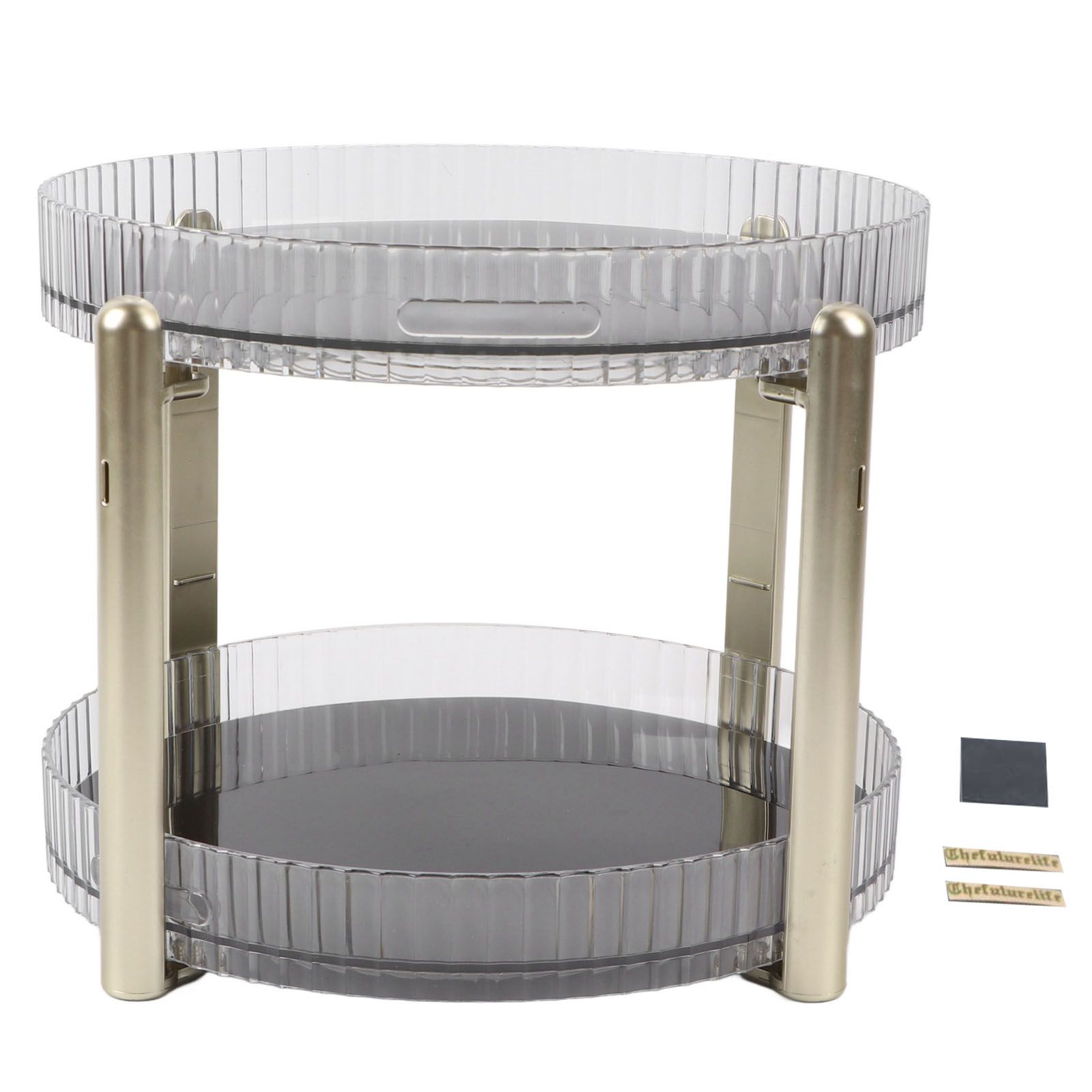 Double Layer Rotating Makeup Organizer Multifunctional Rotating Cosmetic Shelf for Home Translucent White - Image 1