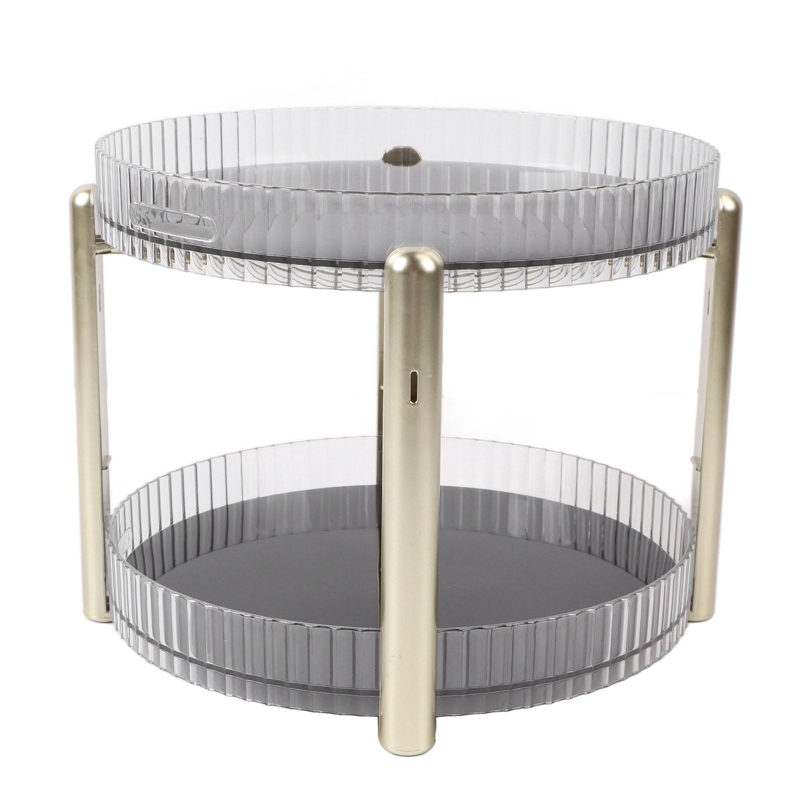 Double Layer Rotating Makeup Organizer Multifunctional Rotating Cosmetic Shelf for Home Translucent White - Image 4
