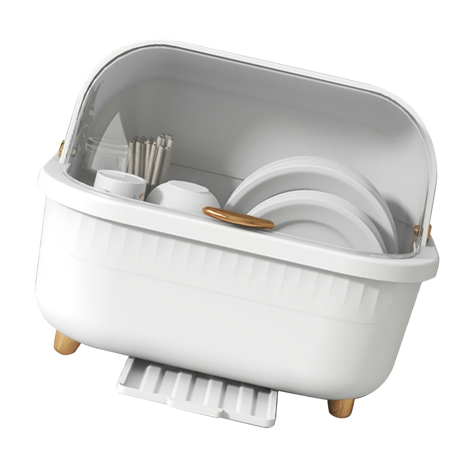 Dish Drying Box Multifunctional Space Saving Dish Drainer with Lid Cover for Kitchen Accessories White M - Image 3
