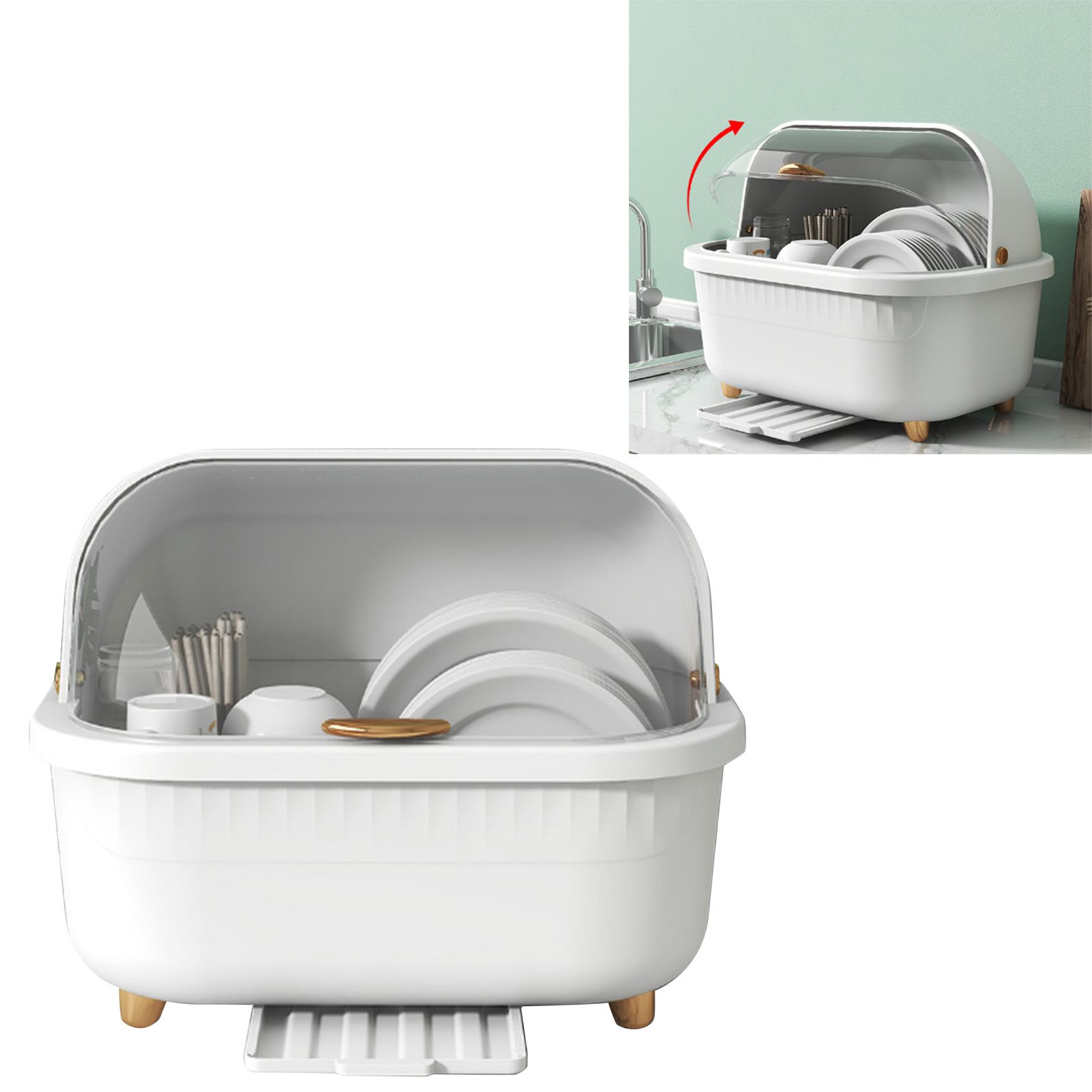 Dish Drying Box Multifunctional Space Saving Dish Drainer with Lid Cover for Kitchen Accessories White M - Image 5