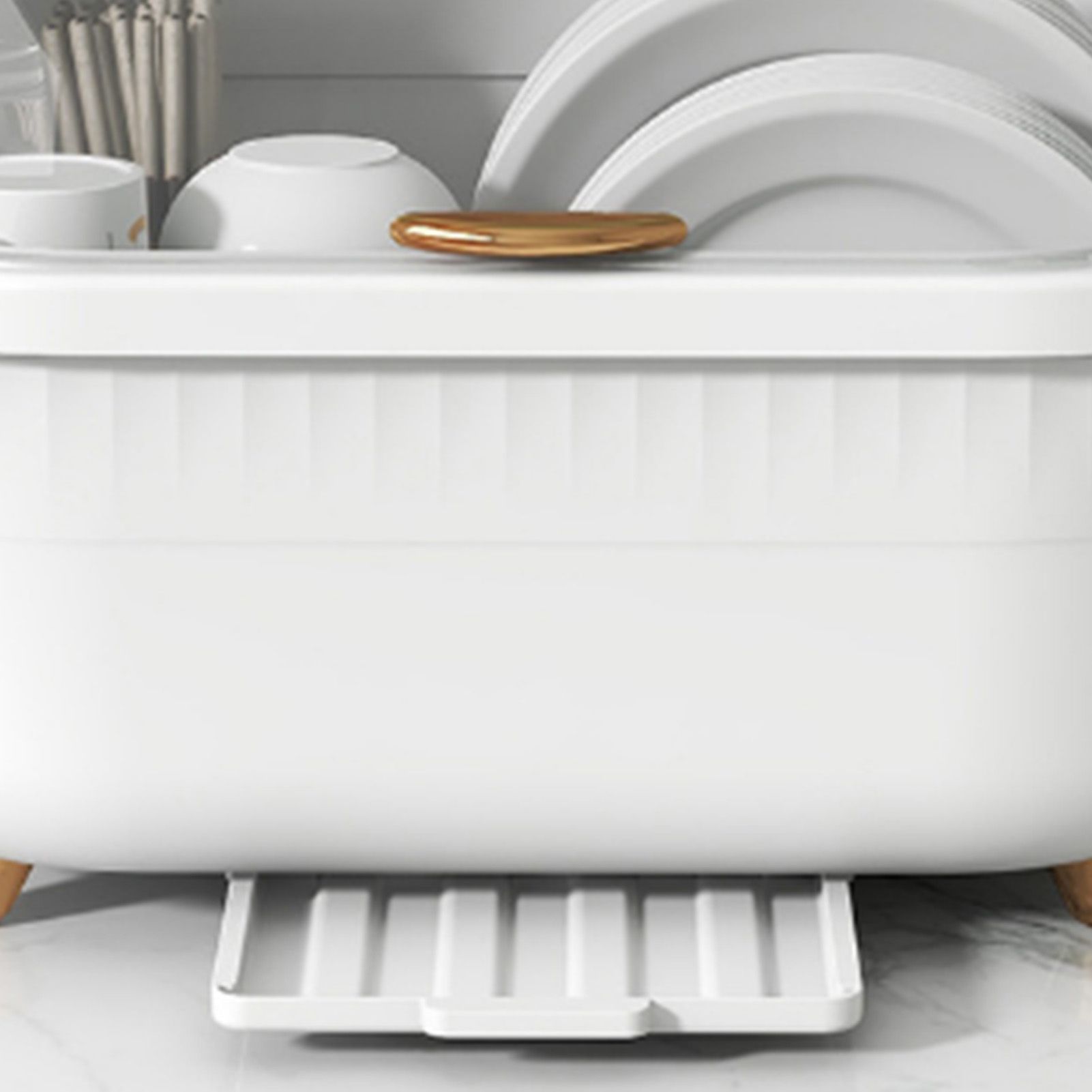 Dish Drying Box Multifunctional Space Saving Dish Drainer with Lid Cover for Kitchen Accessories White M - Image 7