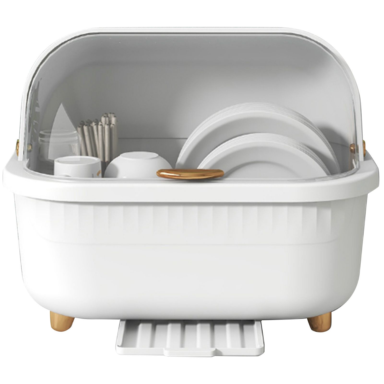 Dish Drying Box Multifunctional Space Saving Dish Drainer with Lid Cover for Kitchen Accessories White L - Image 1