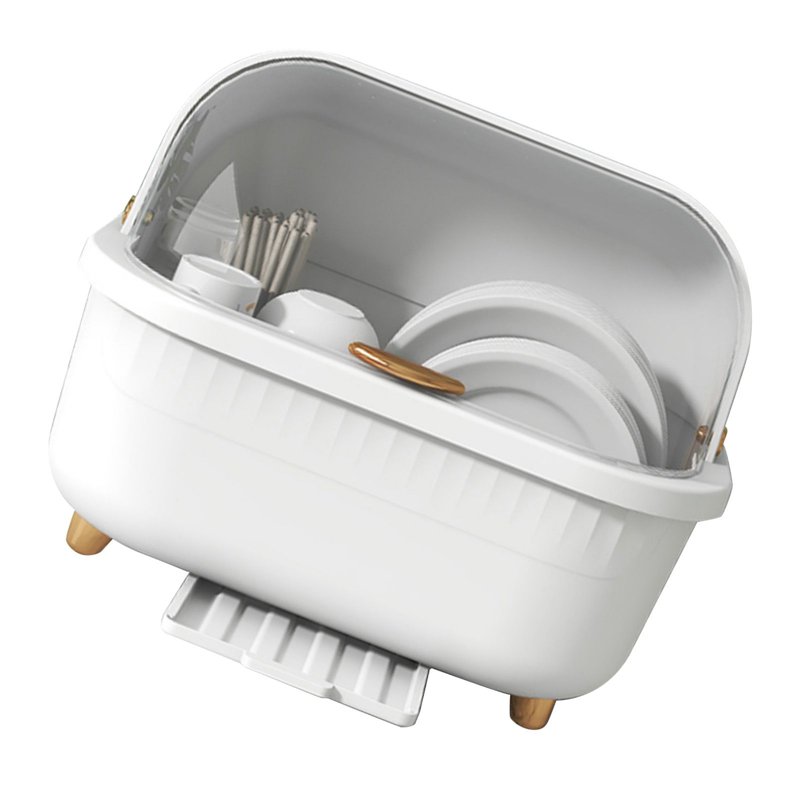 Dish Drying Box Multifunctional Space Saving Dish Drainer with Lid Cover for Kitchen Accessories White L - Image 2
