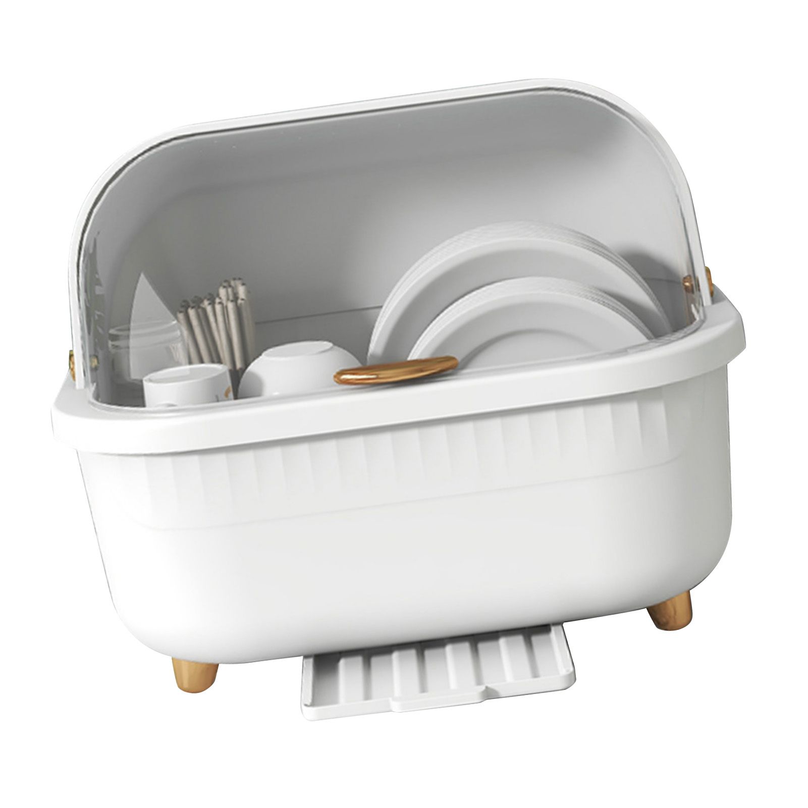 Dish Drying Box Multifunctional Space Saving Dish Drainer with Lid Cover for Kitchen Accessories White L - Image 4