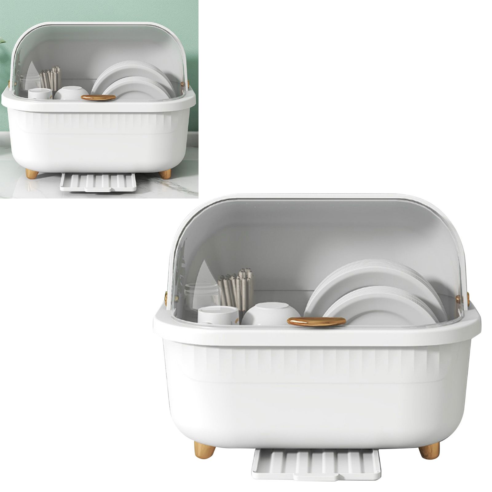 Dish Drying Box Multifunctional Space Saving Dish Drainer with Lid Cover for Kitchen Accessories White L - Image 6