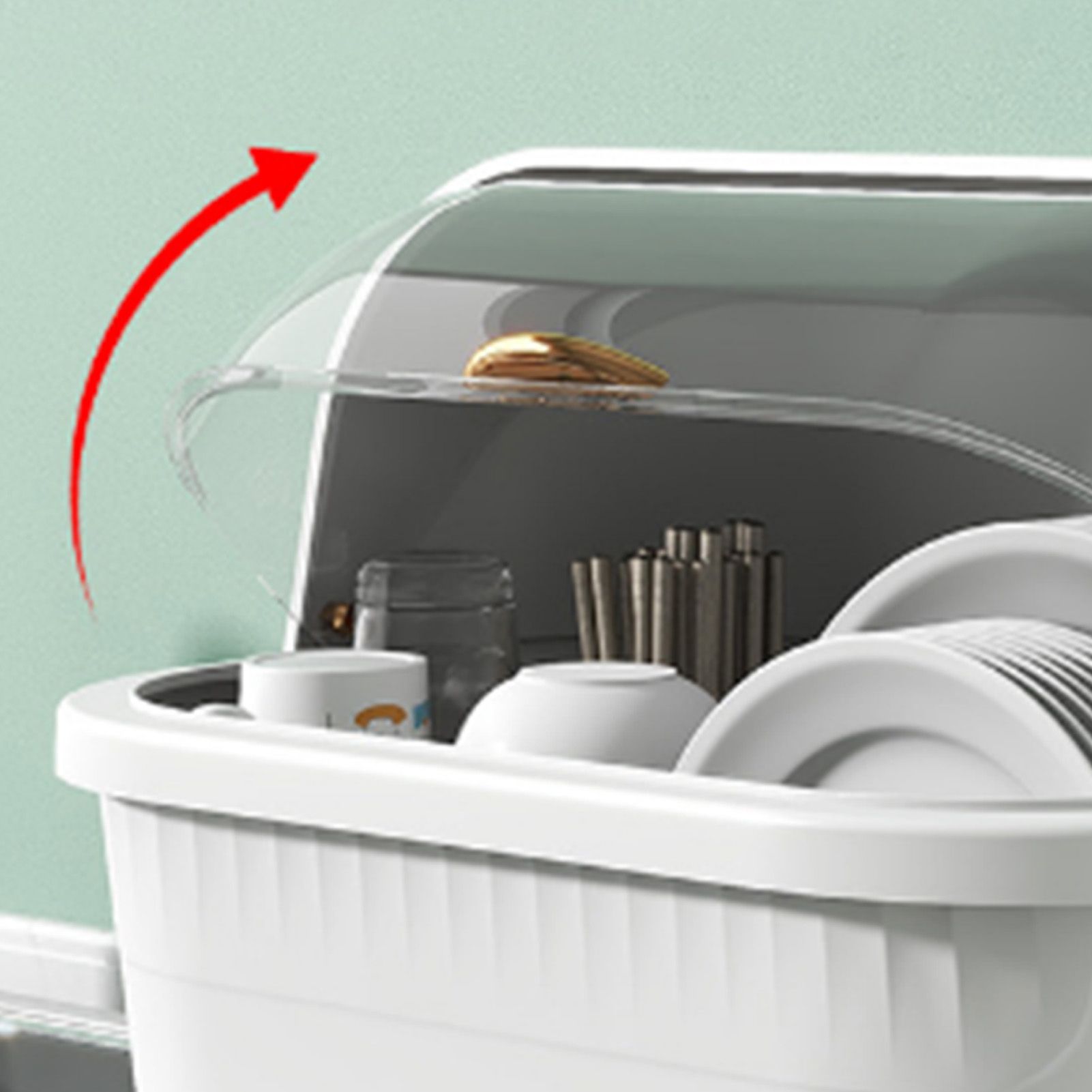 Dish Drying Box Multifunctional Space Saving Dish Drainer with Lid Cover for Kitchen Accessories White L - Image 8
