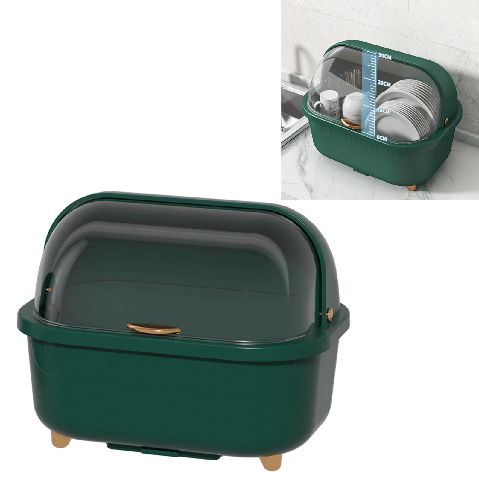 Dish Drying Box Multifunctional Space Saving Dish Drainer with Lid Cover for Kitchen Accessories Green M - Image 5