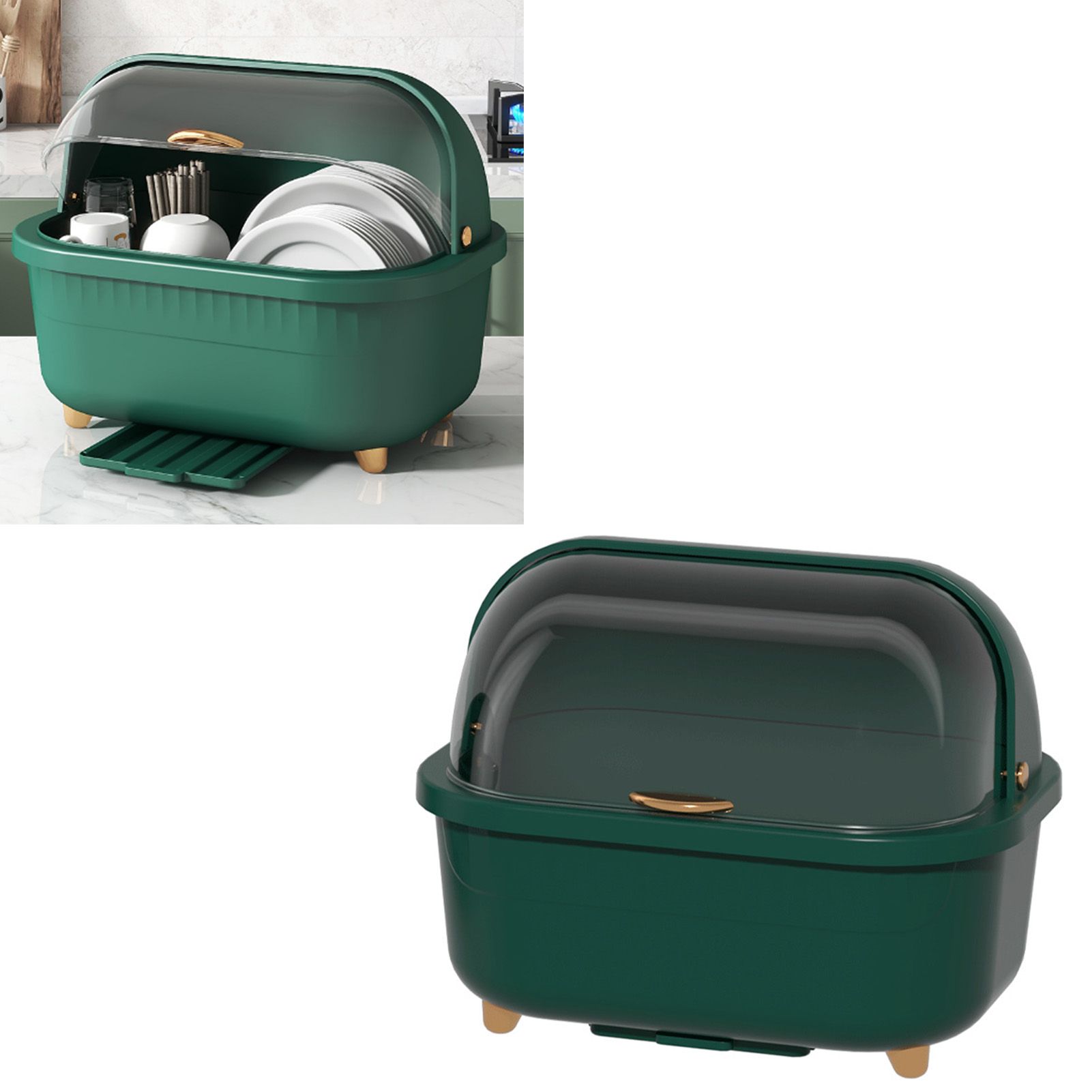 Dish Drying Box Multifunctional Space Saving Dish Drainer with Lid Cover for Kitchen Accessories Green M - Image 6