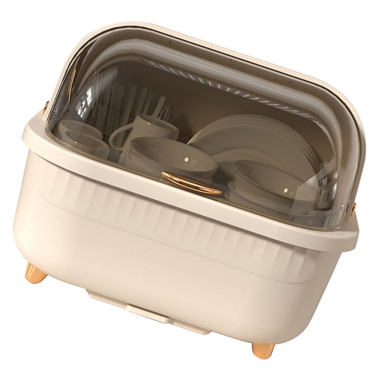 Dish Drying Box Multifunctional Space Saving Dish Drainer with Lid Cover for Kitchen Accessories Apricot M - Image 2