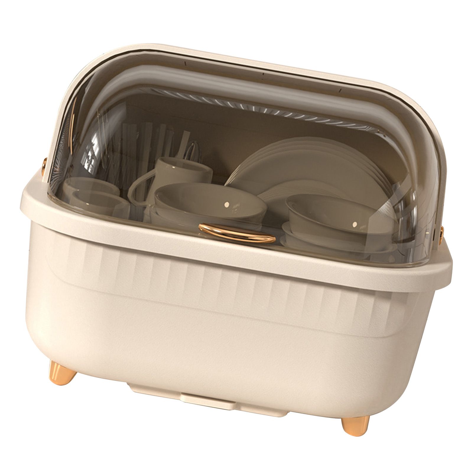 Dish Drying Box Multifunctional Space Saving Dish Drainer with Lid Cover for Kitchen Accessories Apricot M - Image 3