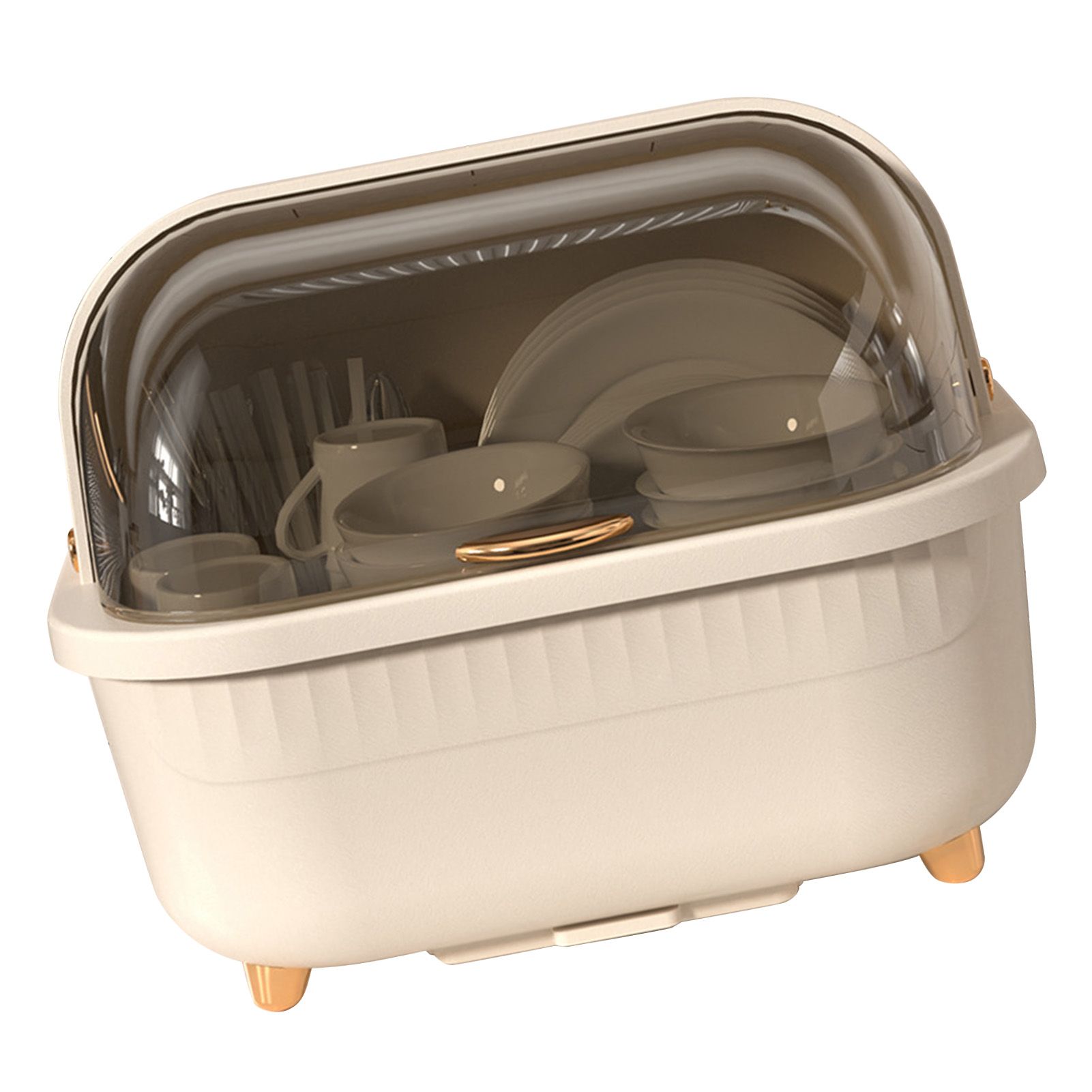Dish Drying Box Multifunctional Space Saving Dish Drainer with Lid Cover for Kitchen Accessories Apricot M - Image 4