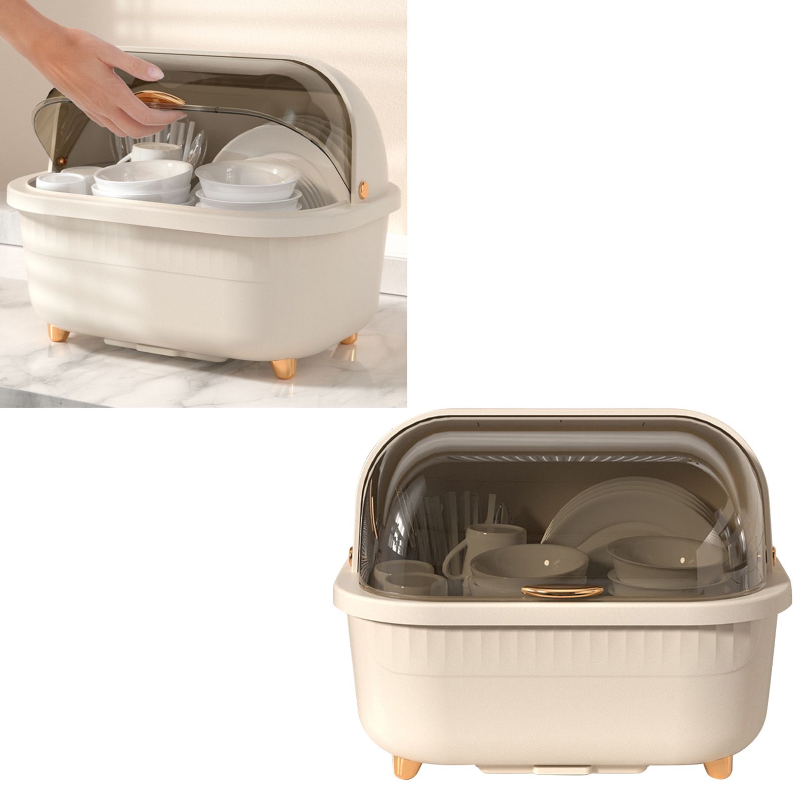 Dish Drying Box Multifunctional Space Saving Dish Drainer with Lid Cover for Kitchen Accessories Apricot M - Image 6