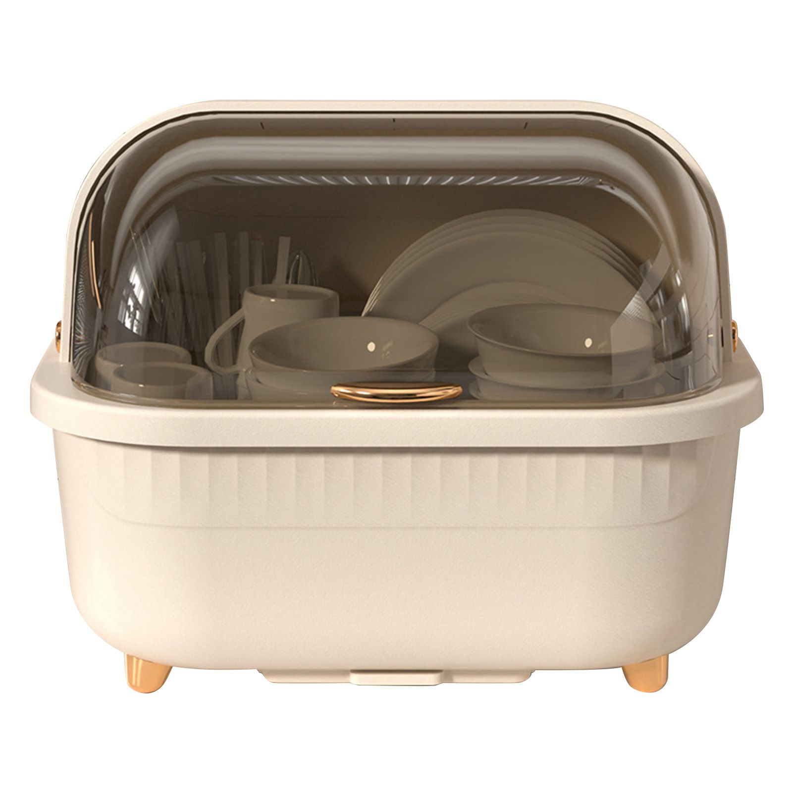 Dish Drying Box Multifunctional Space Saving Dish Drainer with Lid Cover for Kitchen Accessories Apricot L - Image 1