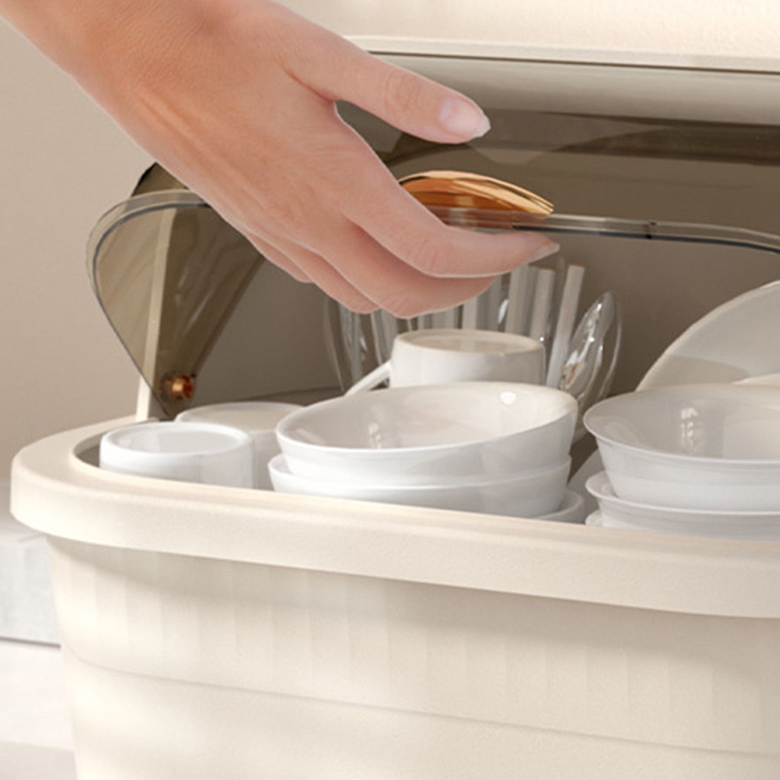 Dish Drying Box Multifunctional Space Saving Dish Drainer with Lid Cover for Kitchen Accessories Apricot L - Image 7