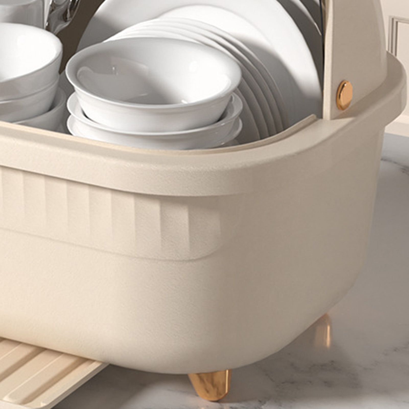 Dish Drying Box Multifunctional Space Saving Dish Drainer with Lid Cover for Kitchen Accessories Apricot L - Image 8