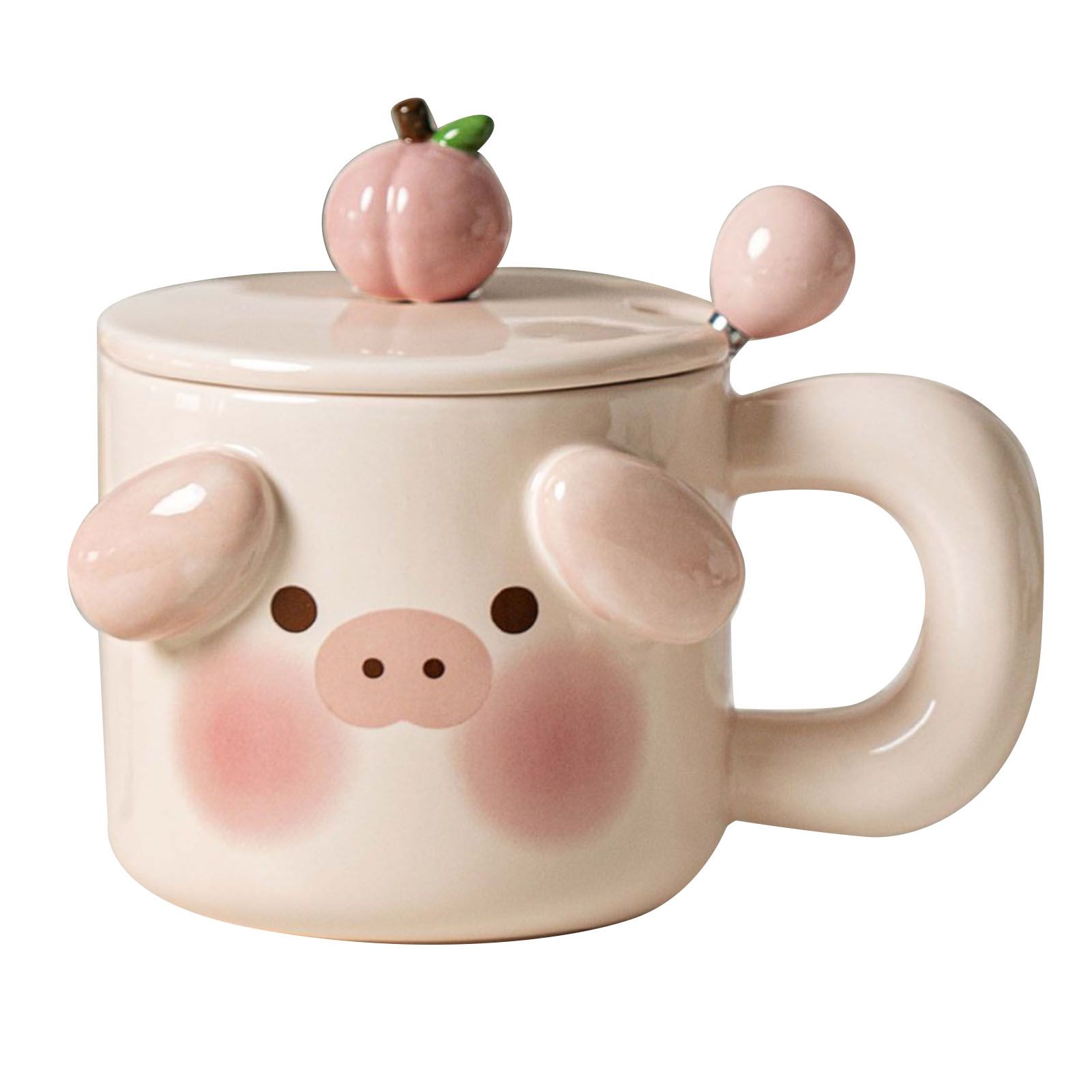 Cartoon Coffee Mug with Spoon Lid Cute Lovely Animal Shape Milk Cup Mug for Office School Pig Type - Image 1