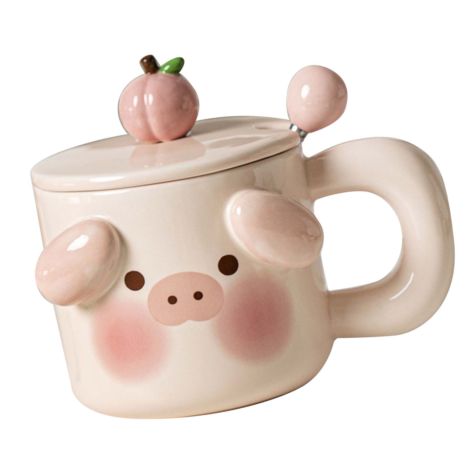 Cartoon Coffee Mug with Spoon Lid Cute Lovely Animal Shape Milk Cup Mug for Office School Pig Type - Image 2