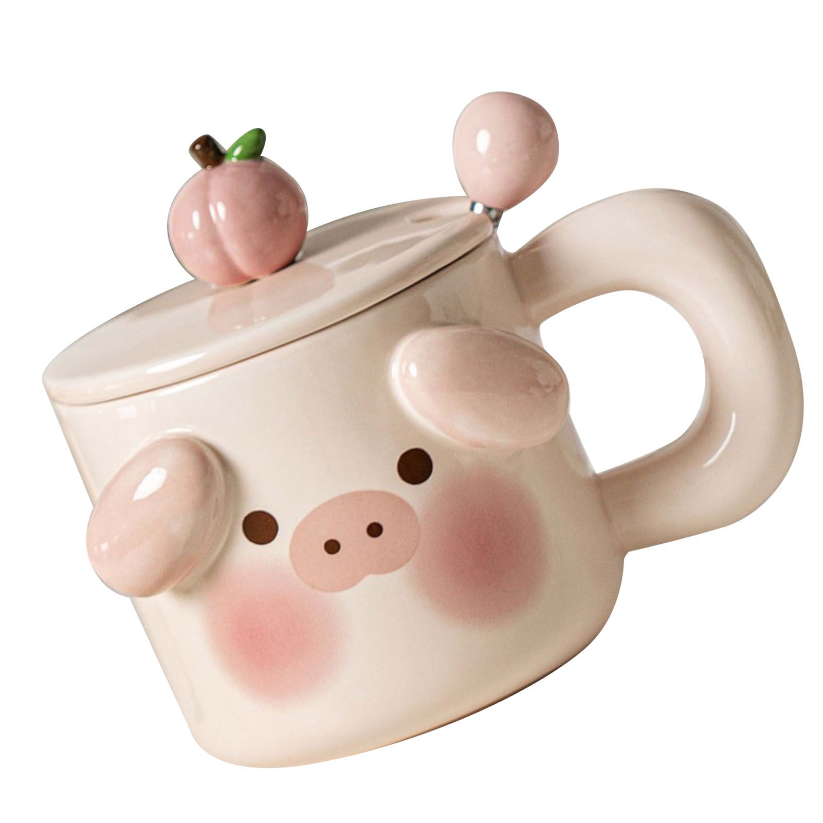 Cartoon Coffee Mug with Spoon Lid Cute Lovely Animal Shape Milk Cup Mug for Office School Pig Type - Image 3