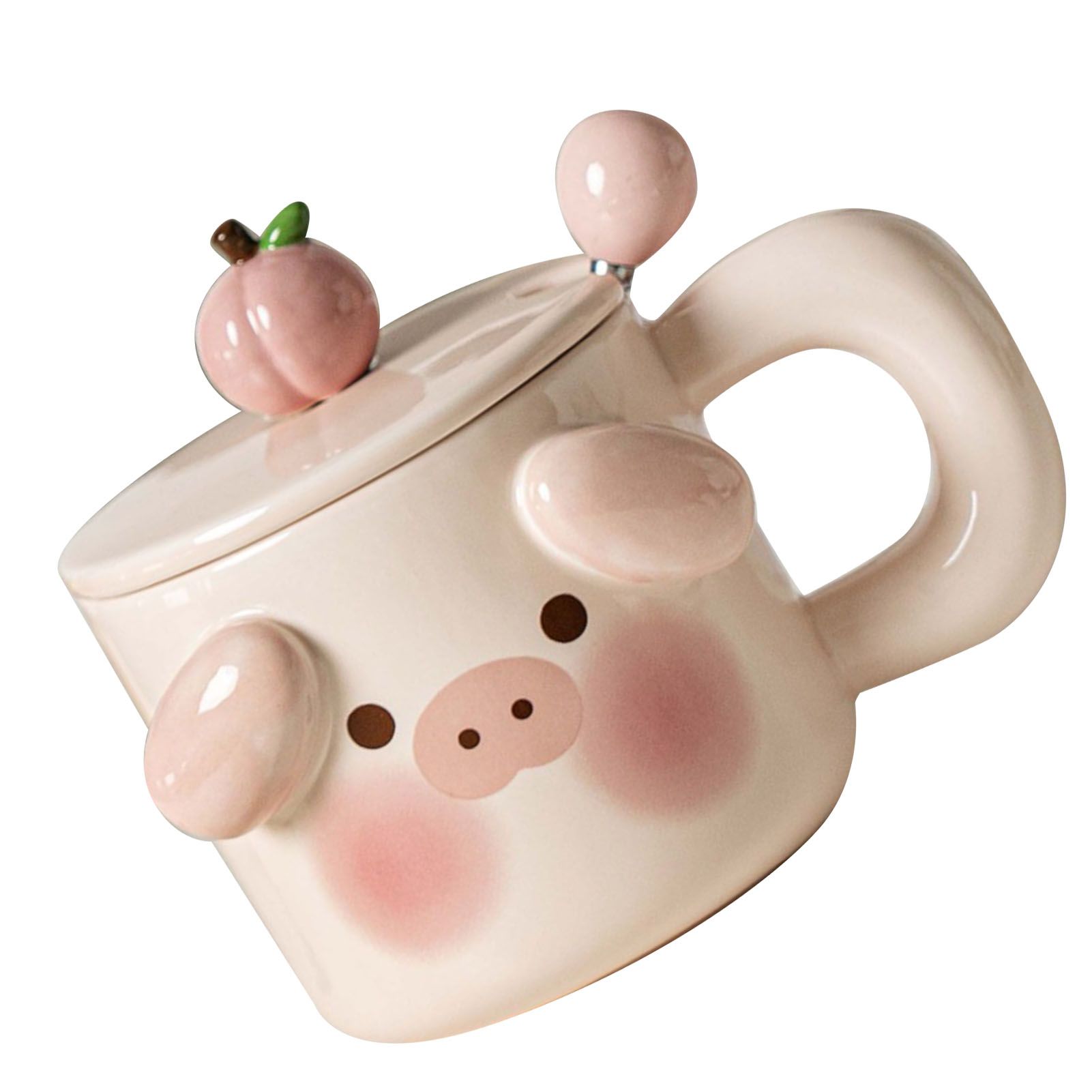 Cartoon Coffee Mug with Spoon Lid Cute Lovely Animal Shape Milk Cup Mug for Office School Pig Type - Image 4