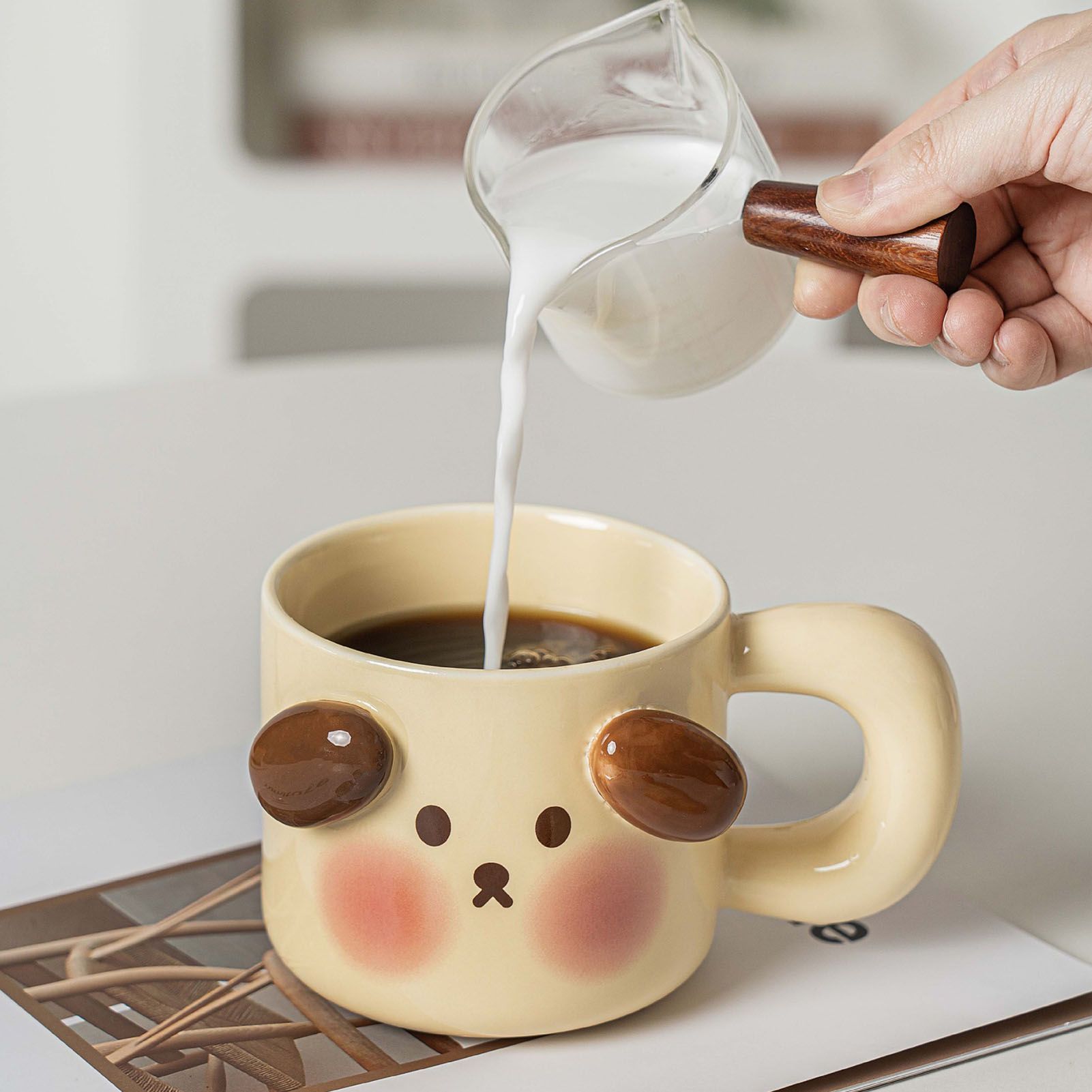 Cartoon Coffee Mug with Spoon Lid Cute Lovely Animal Shape Milk Cup Mug for Office School Bear Type - Image 6