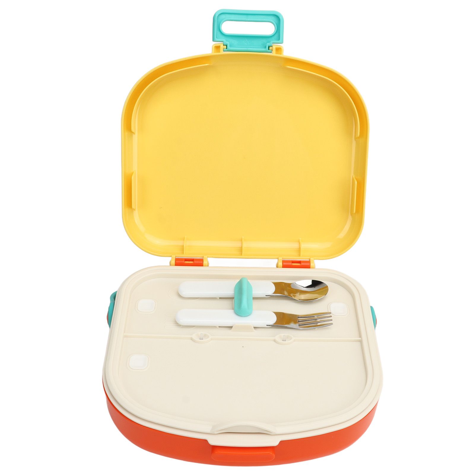 Bento Lunch Box ABS Separate Compartments with Buckle Handle Leakage Proof Air Hole Heat Resistant Bento Box with Spoon Fork Yellow - Image 1