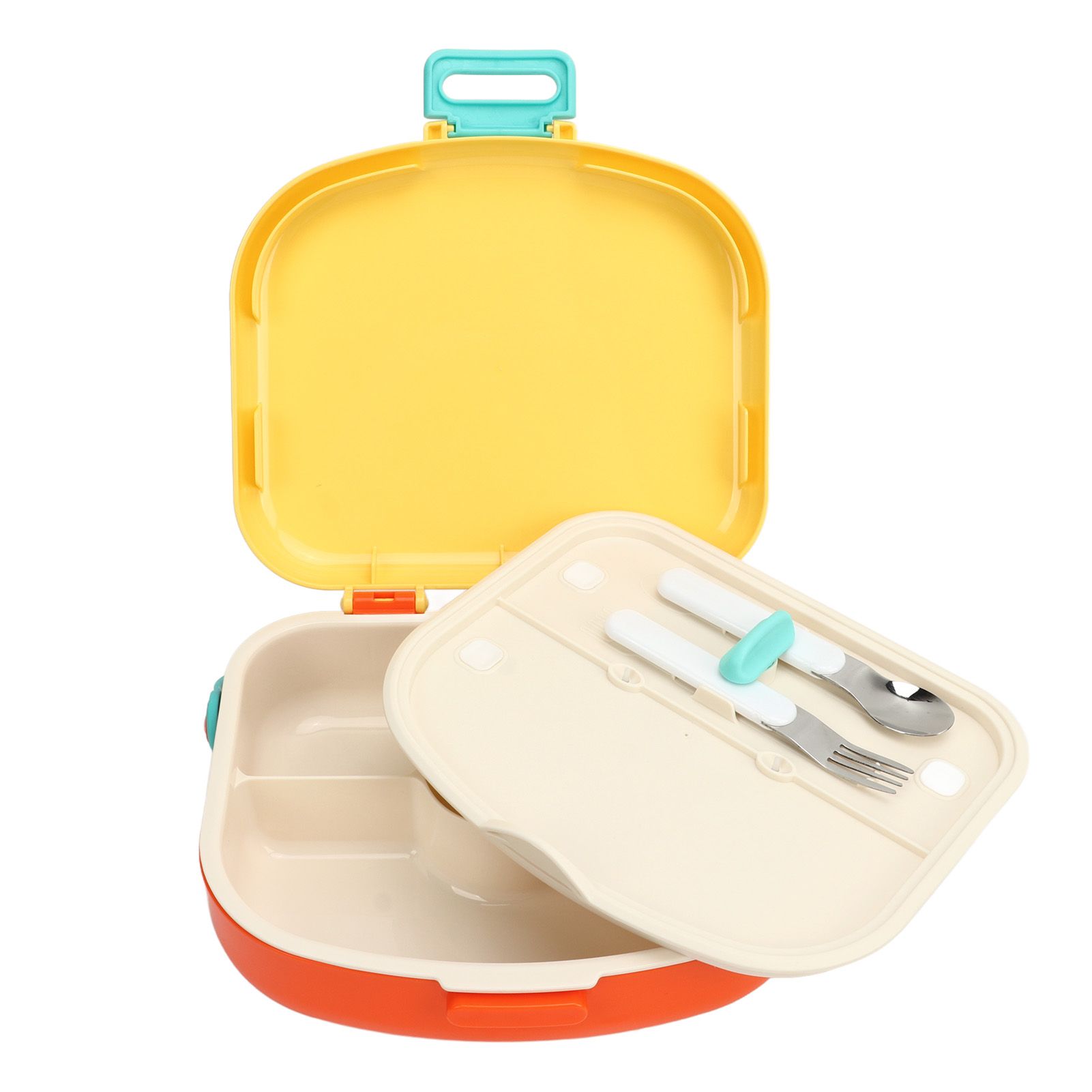 Bento Lunch Box ABS Separate Compartments with Buckle Handle Leakage Proof Air Hole Heat Resistant Bento Box with Spoon Fork Yellow - Image 2