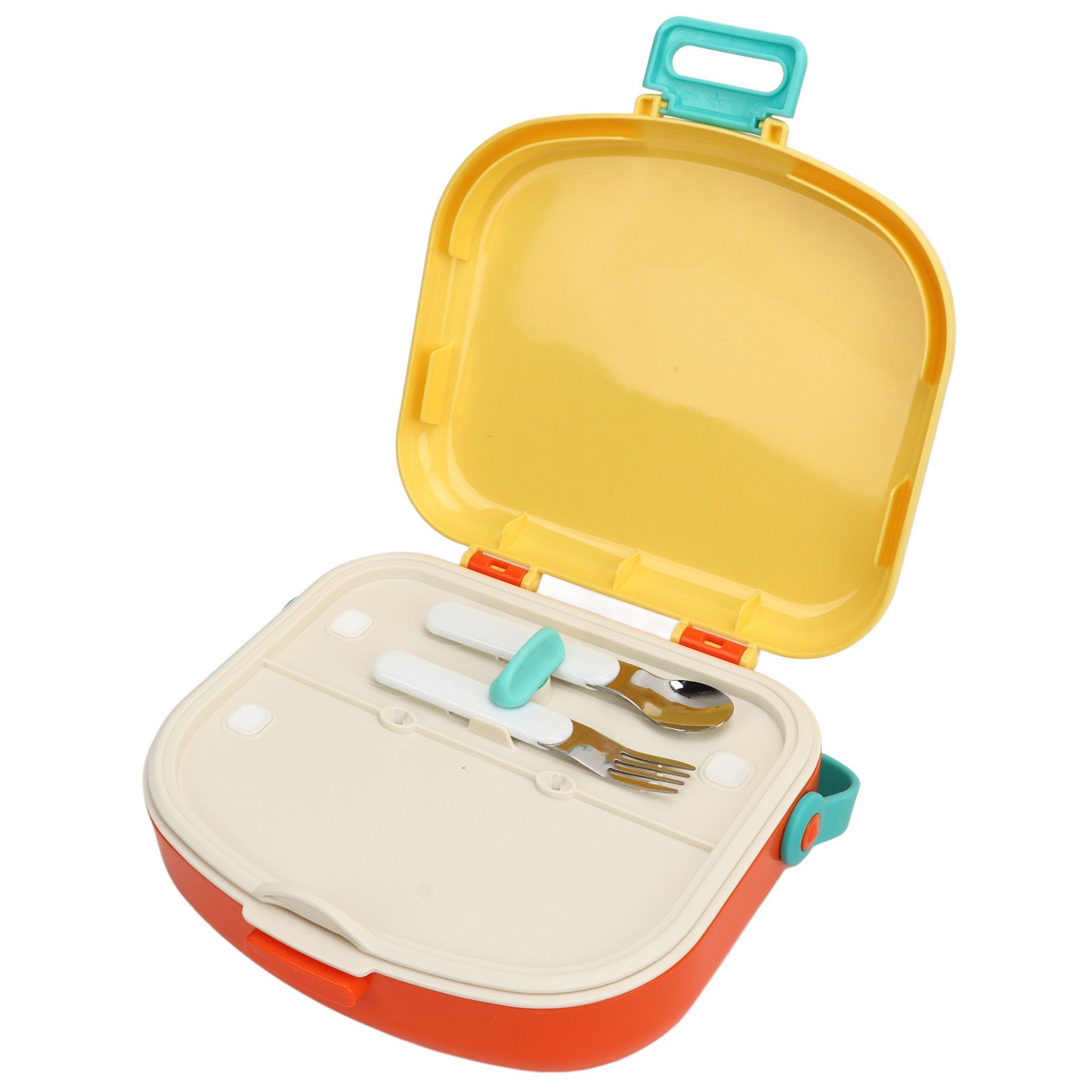 Bento Lunch Box ABS Separate Compartments with Buckle Handle Leakage Proof Air Hole Heat Resistant Bento Box with Spoon Fork Yellow - Image 3