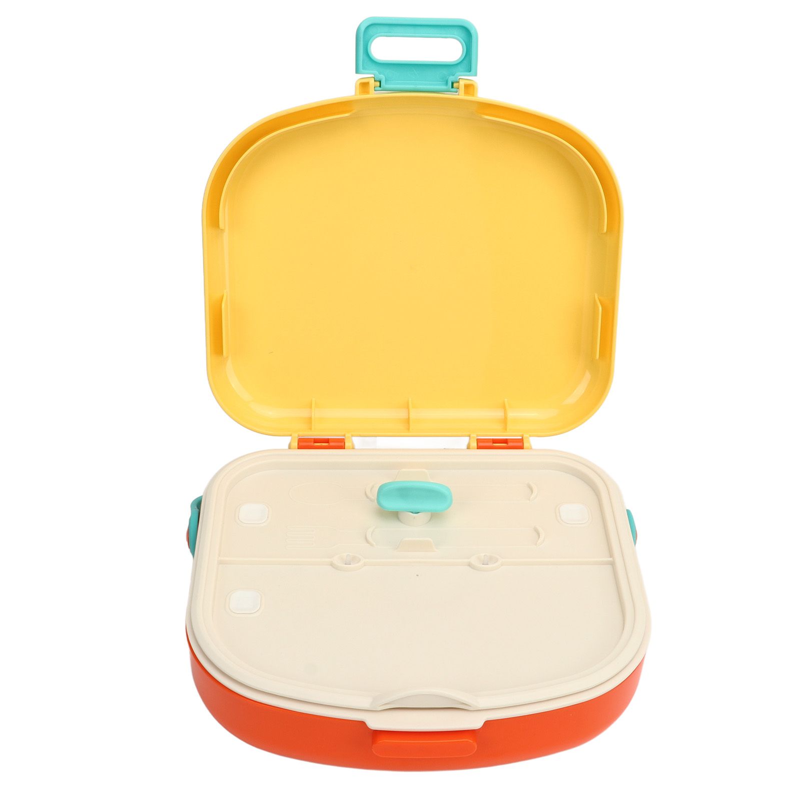 Bento Lunch Box ABS Separate Compartments with Buckle Handle Leakage Proof Air Hole Heat Resistant Bento Box with Spoon Fork Yellow - Image 4