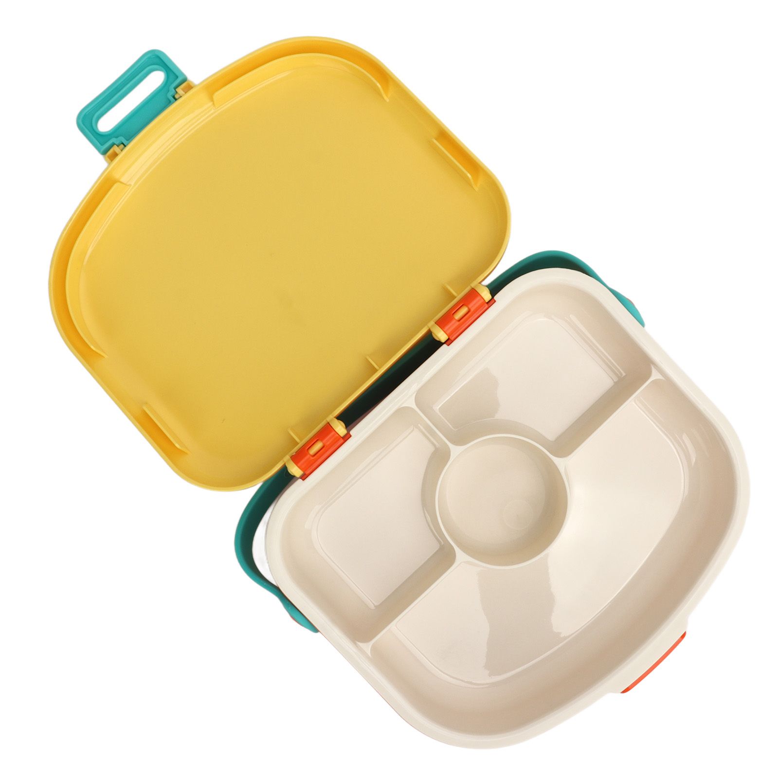 Bento Lunch Box ABS Separate Compartments with Buckle Handle Leakage Proof Air Hole Heat Resistant Bento Box with Spoon Fork Yellow - Image 5