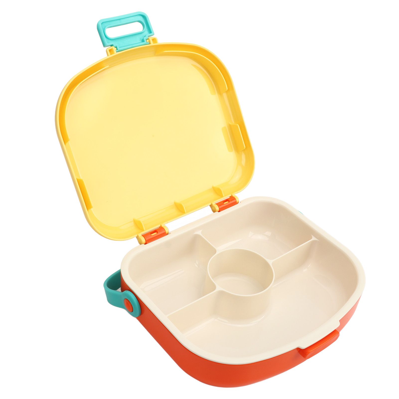 Bento Lunch Box ABS Separate Compartments with Buckle Handle Leakage Proof Air Hole Heat Resistant Bento Box with Spoon Fork Yellow - Image 6