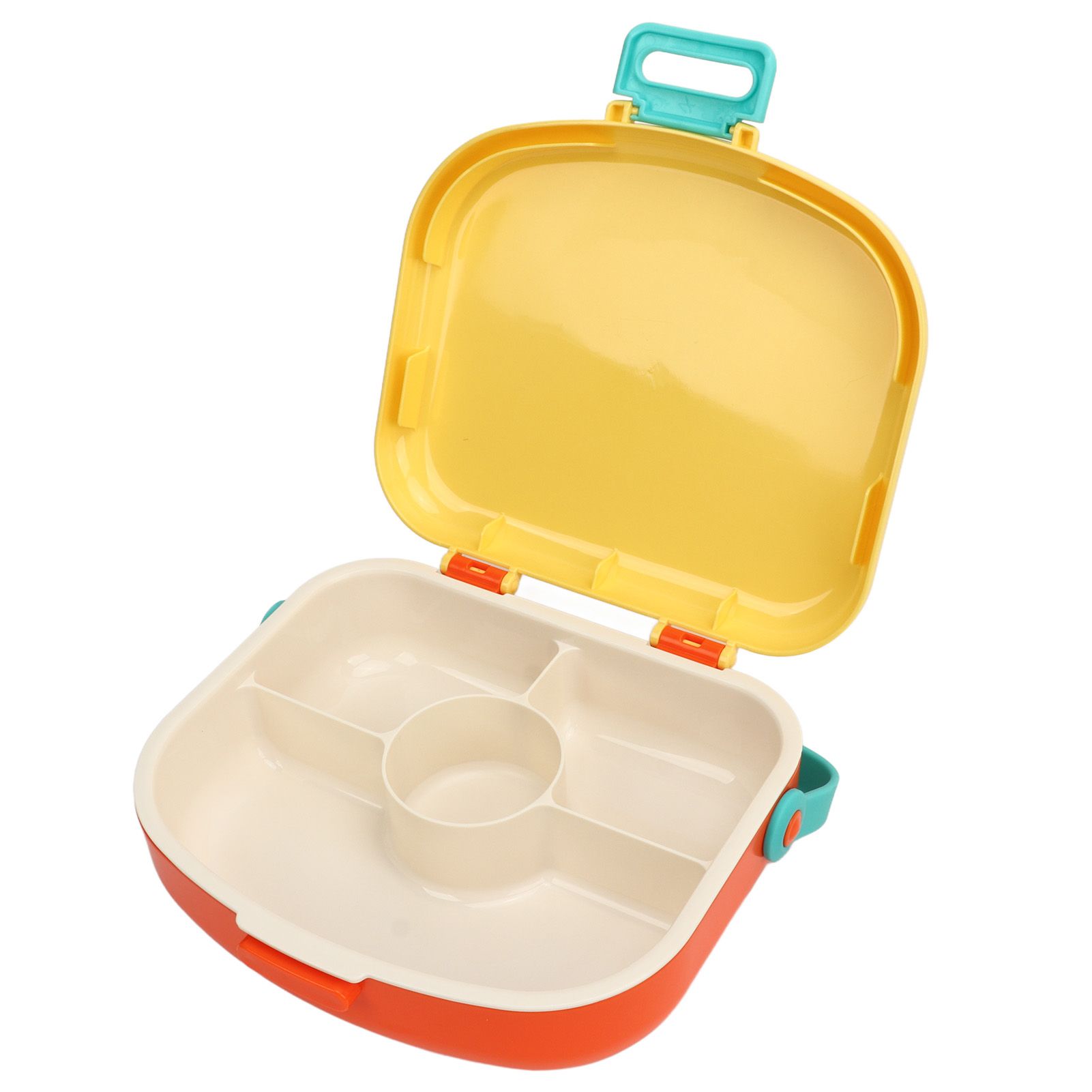 Bento Lunch Box ABS Separate Compartments with Buckle Handle Leakage Proof Air Hole Heat Resistant Bento Box with Spoon Fork Yellow - Image 7