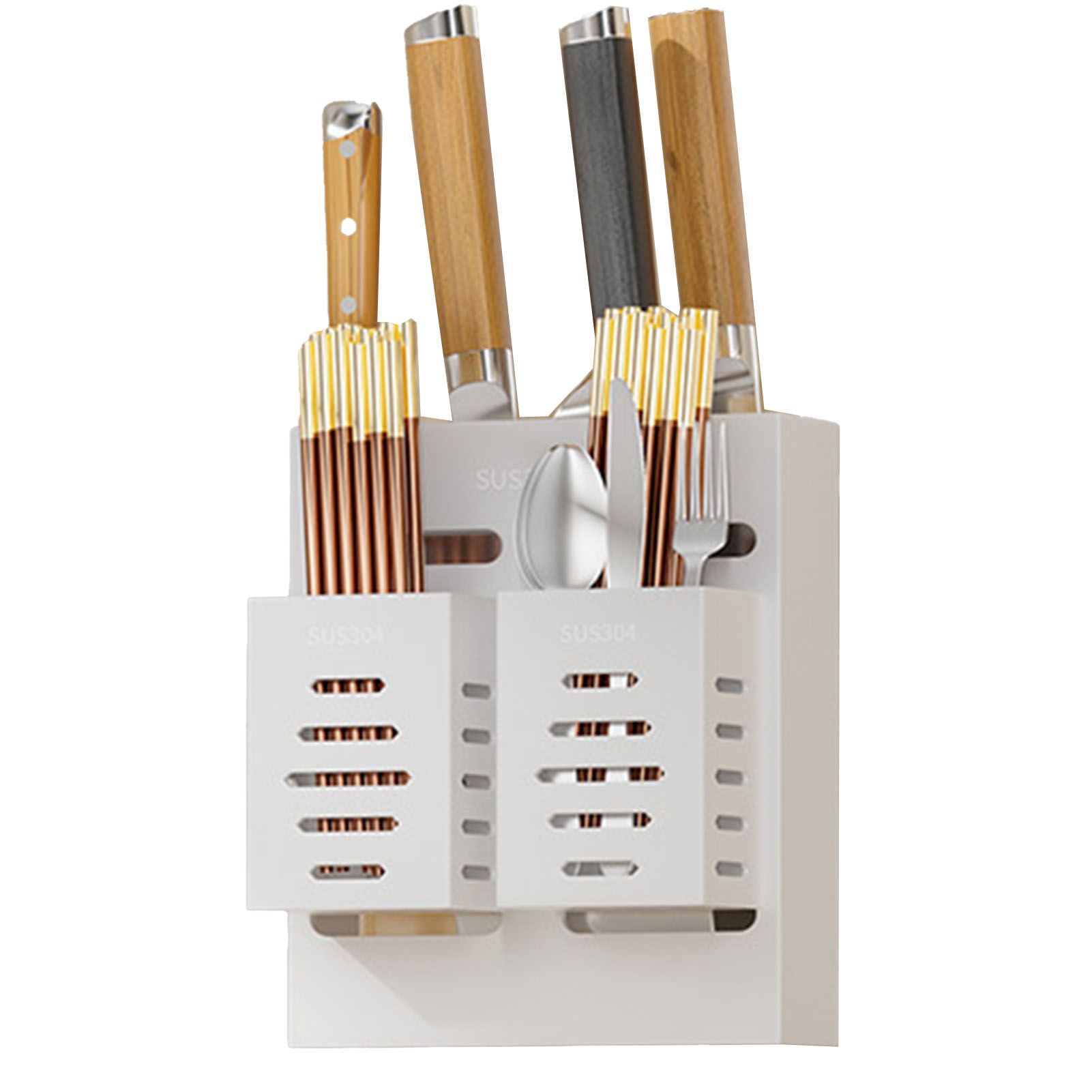 Utensil Holder Stainless Steel Wall Mount Chopstick Draining Storage Shelf for Home Kitchen Glossy - Image 1