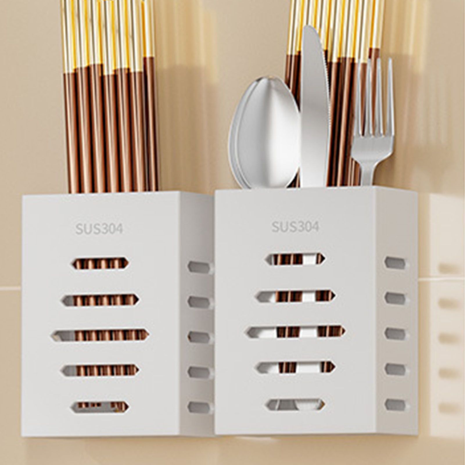 Utensil Holder Stainless Steel Wall Mount Chopstick Draining Storage Shelf for Home Kitchen Glossy - Image 3