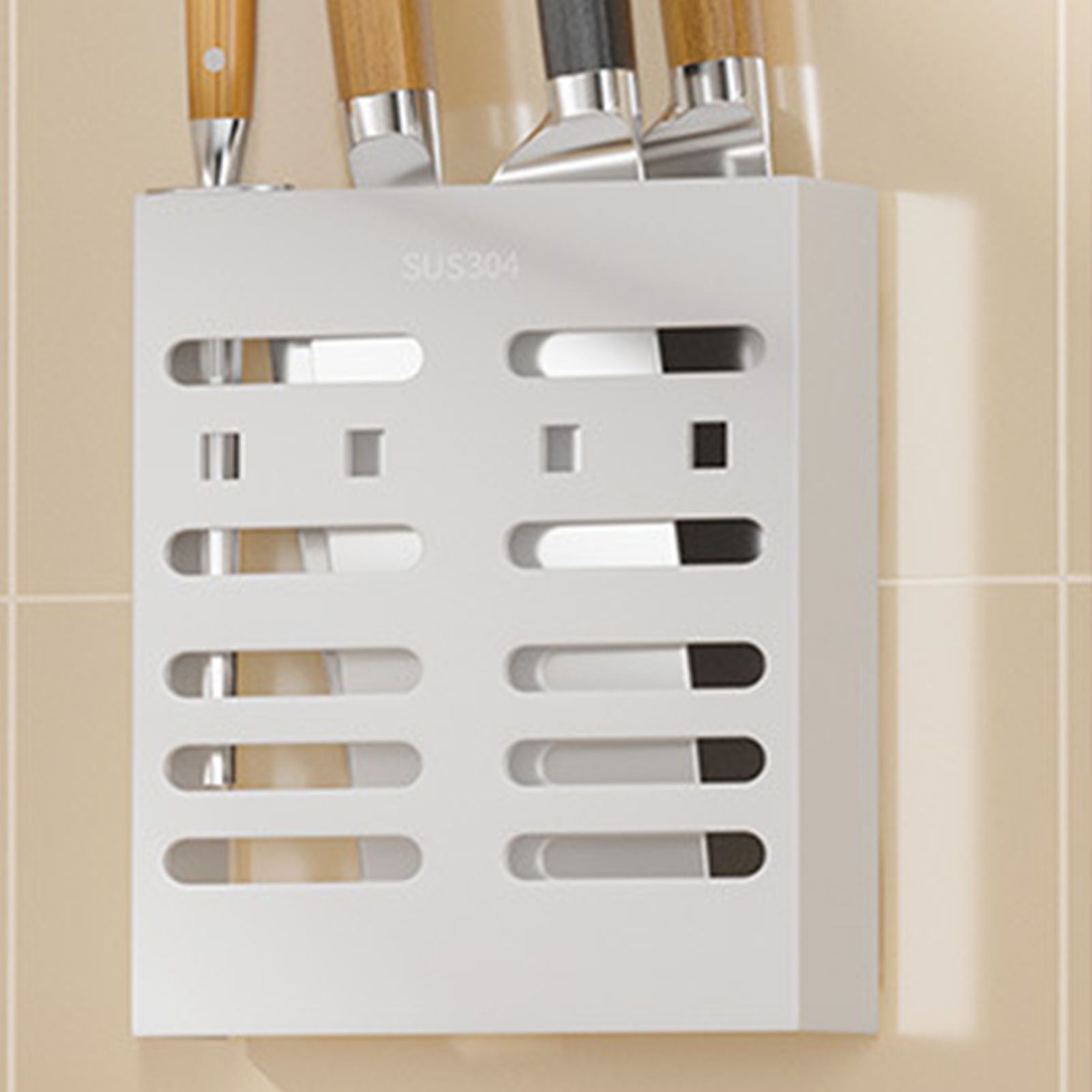 Utensil Holder Stainless Steel Wall Mount Chopstick Draining Storage Shelf for Home Kitchen Glossy - Image 5